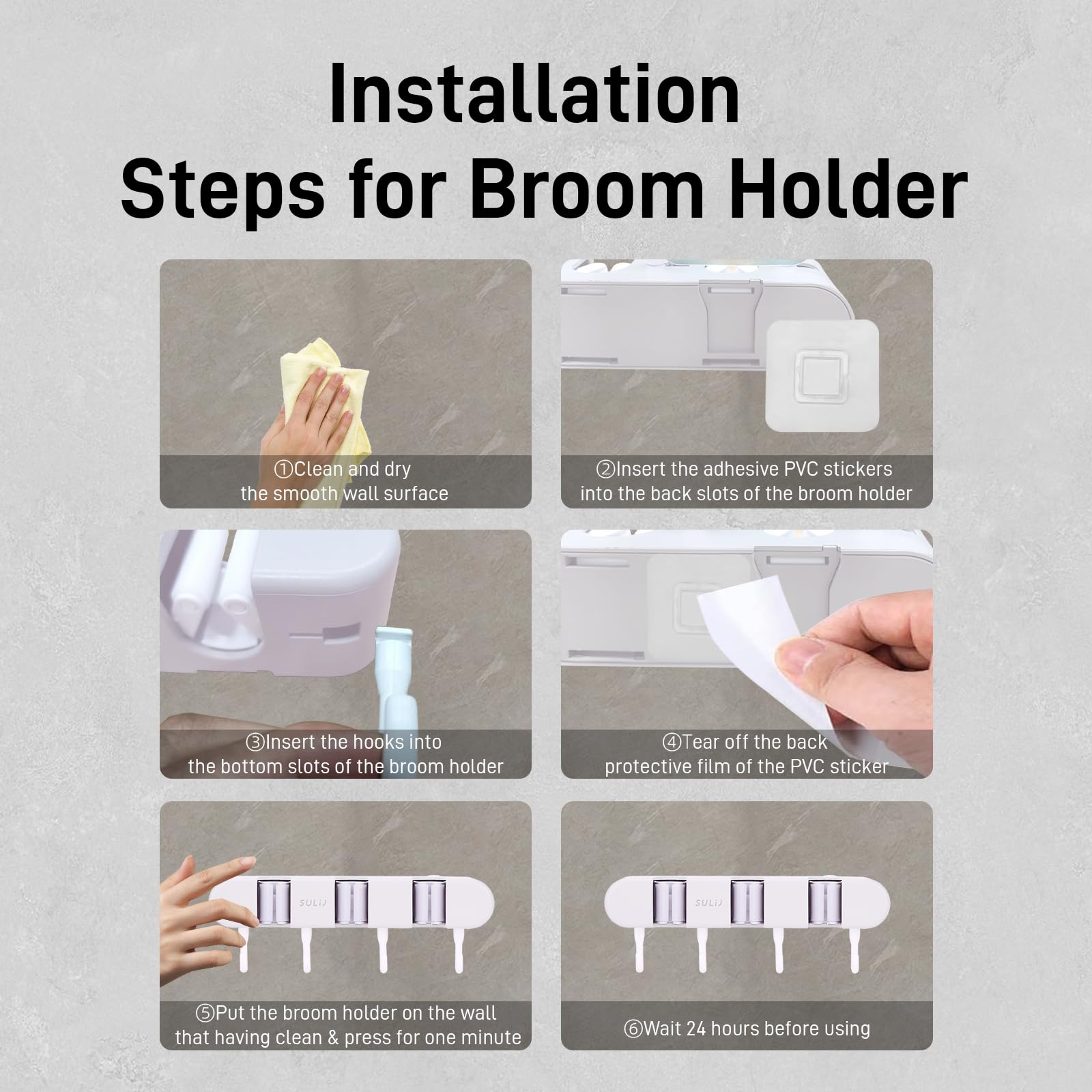 Bntyok Heavy Duty Wall Mount Broom Holder with 2 Slots & 3 Hooks - White | Garden Tool Organizer & Broom Hanger for Home, Laundry Room, Kitchen, Closet, Shed, Garage | Perfect for Organizing Mops, Brooms, Rakes & Cleaning Supplies