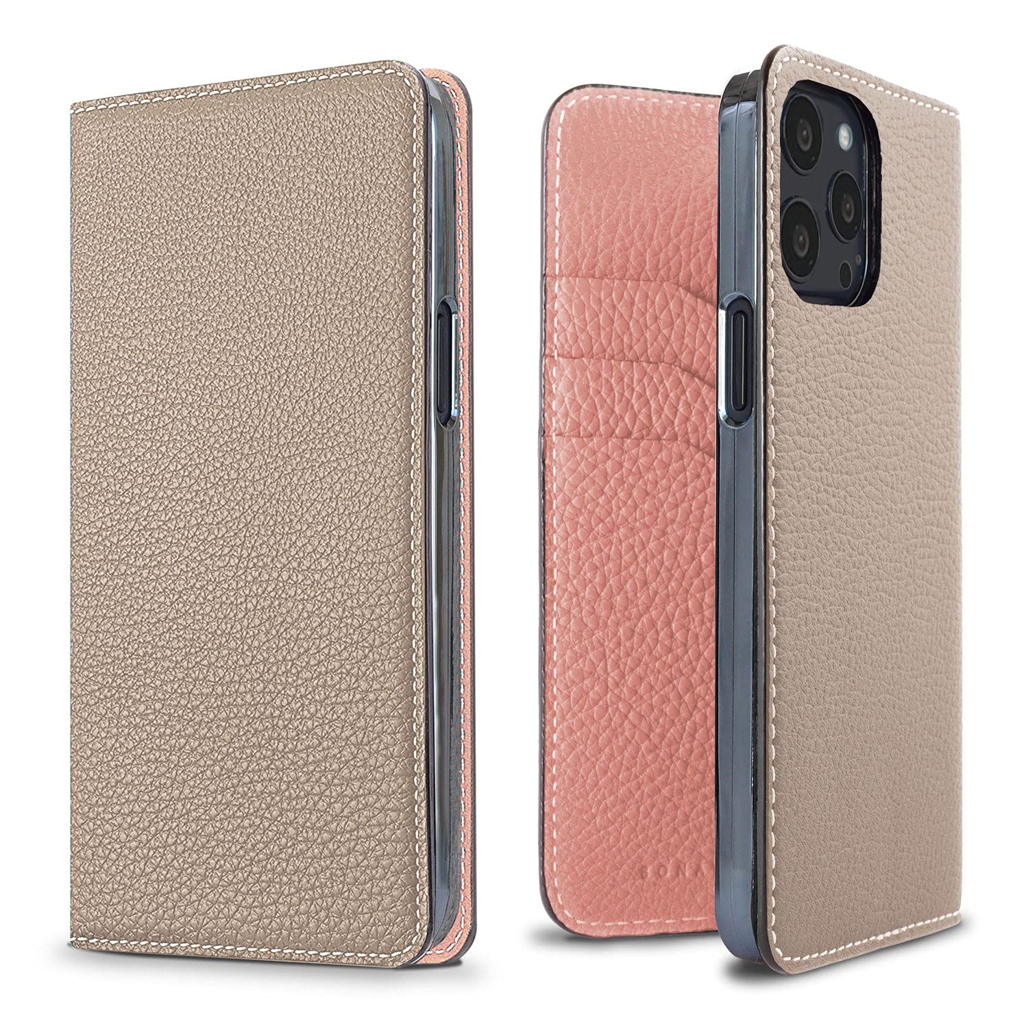 BONAVENTURA Diary Smartphone Case for iPhone 13 Pro - Slim Protective Cover with Greige & Coral Color Options | Perfect for Everyday Use, Work, and Travel