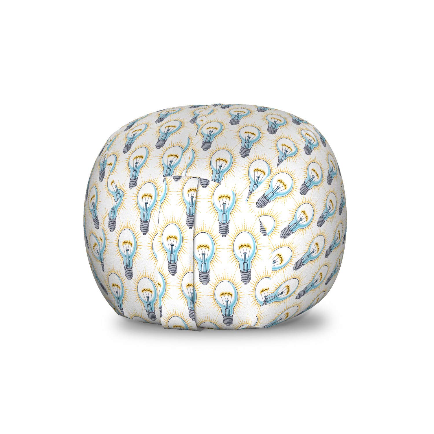 Ambesonne Modern Toy Storage Bag Chair - Washable Stuffed Animal Organizer with Electric Lamp Design - Small Size Ivory Multicolor for Kids' Room, Nursery, or Playroom Organization
