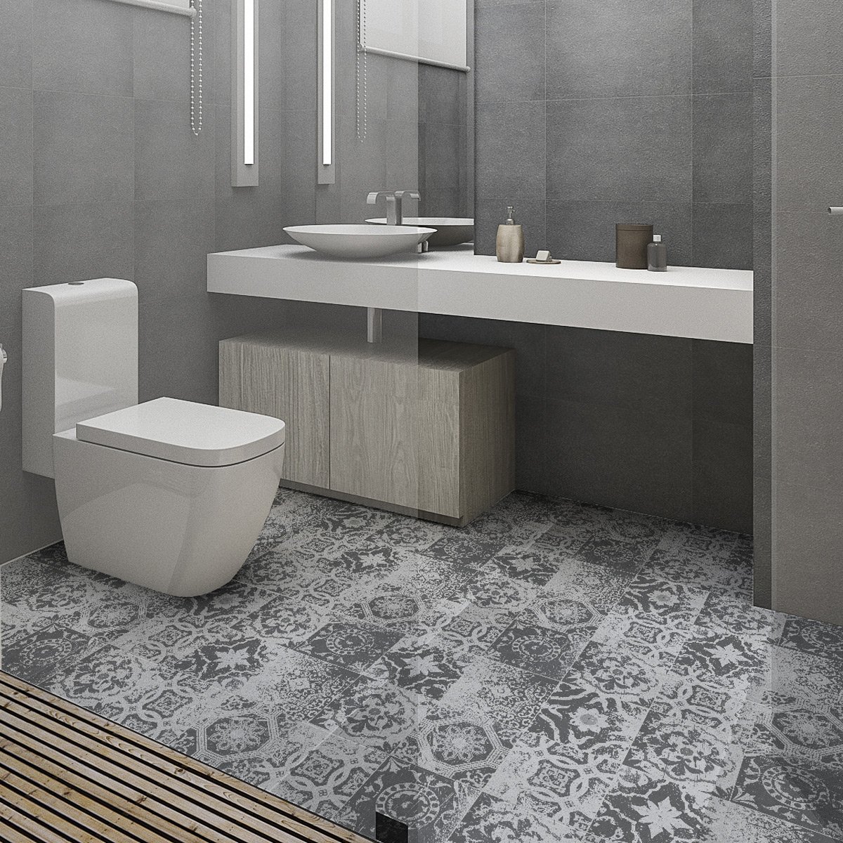 Non-Slip Bathroom Floor Tile Stickers - Waterproof Adhesive Floor Tiles with Laminate Protection (60x100cm) - Perfect for Bathroom, Kitchen, Laundry Room & High-Traffic Areas
