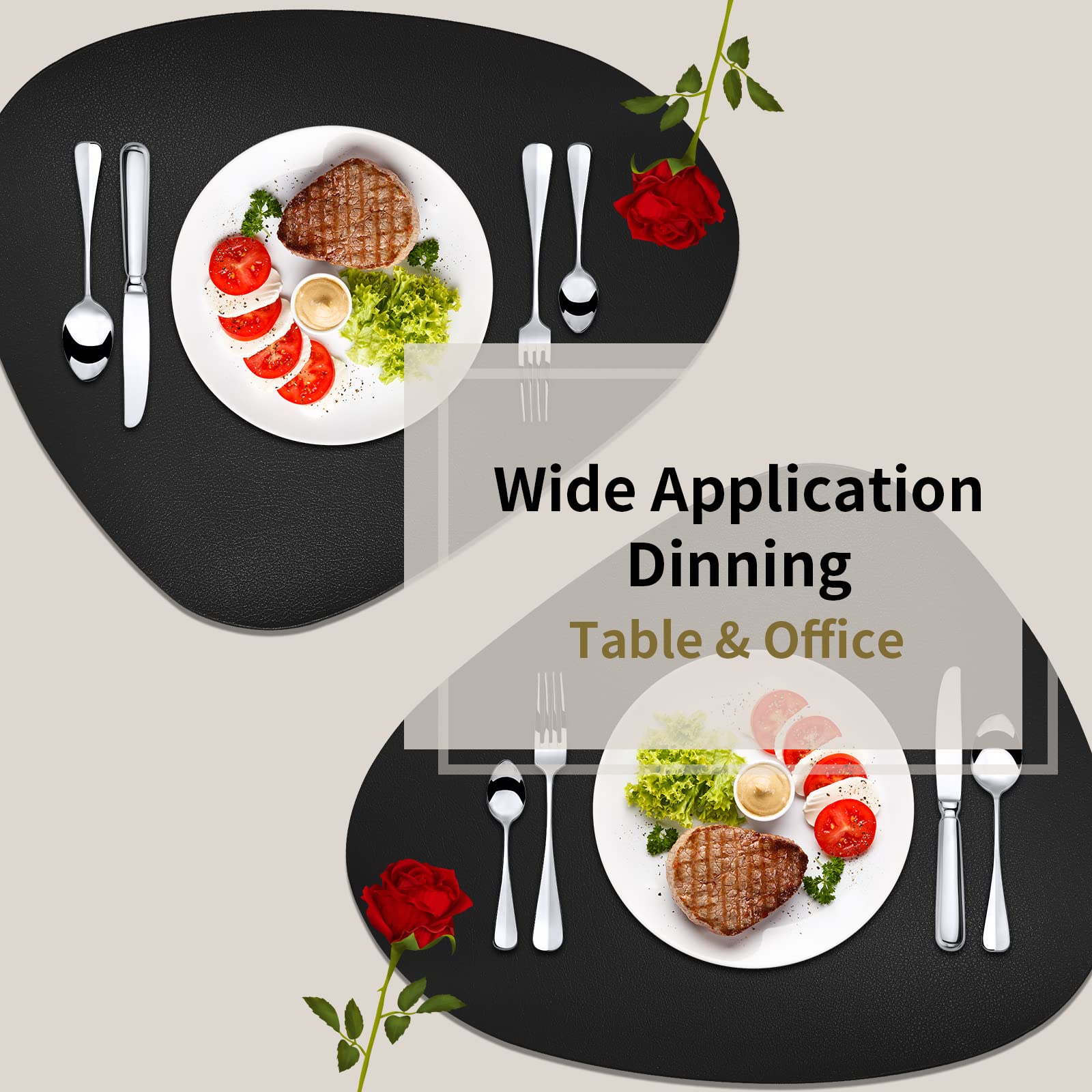 Premium Faux Leather Placemats Set of 6 - Black Heat-Resistant Washable Dining Table Mats for Round Tables | Indoor & Patio Use | Halloween & Thanksgiving Dinner Decor | Easy to Clean & Wipeable