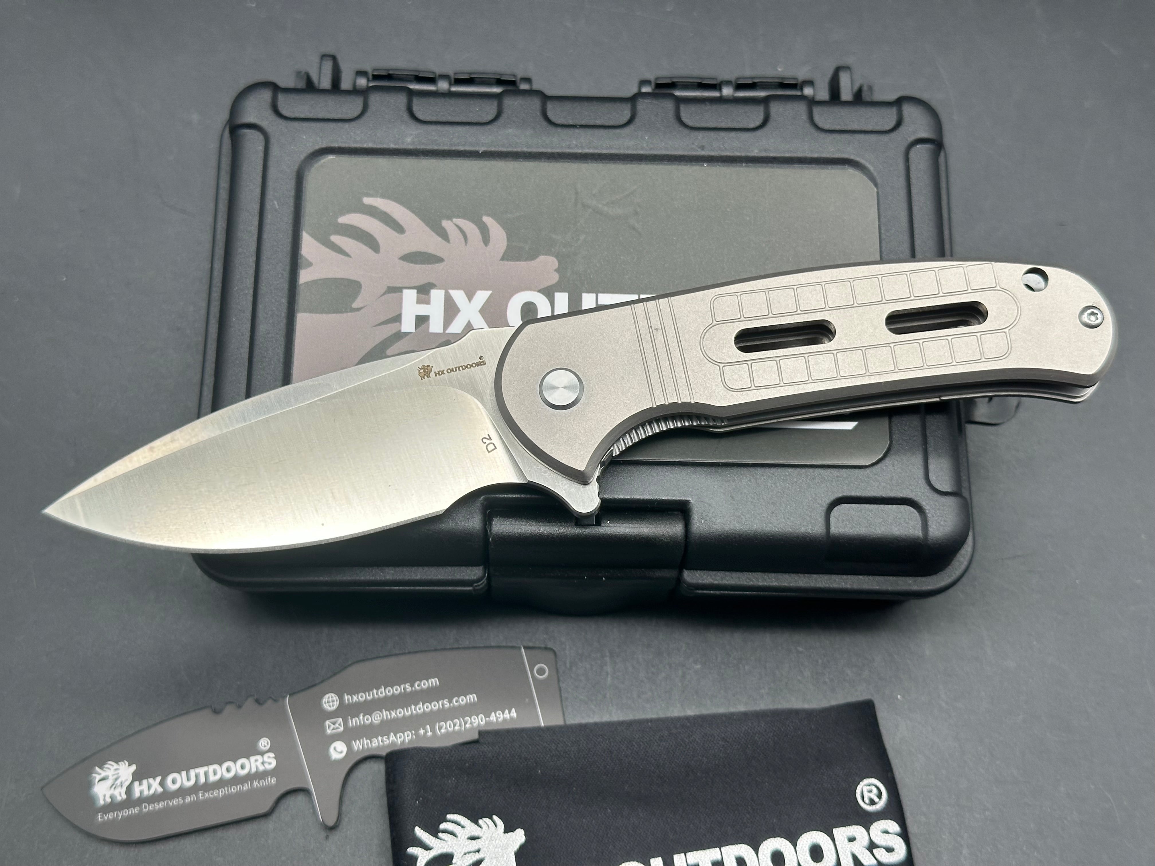 HX Outdoors ZD113S Titanium Handle Folding Knife with 2.85 Inch D2 Steel Blade - Perfect for Camping, Hiking & Outdoor Survival