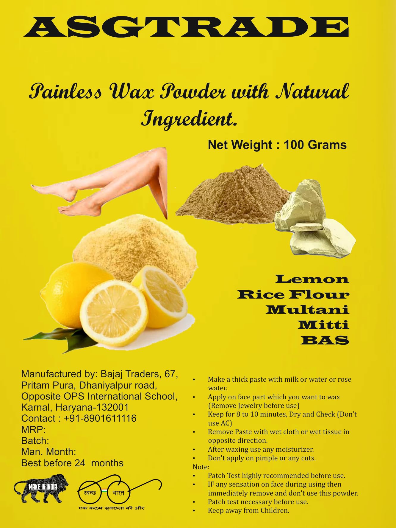 ASGTRADE 100% Organic Natural Lemon Peel Powder for Face Care & Skin Brightening - Chemical-Free Exfoliator & Cleanser | DIY Skincare, Facial Scrub, Natural Skin Whitening Treatment