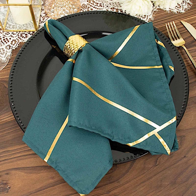 5-Pack 20x20 Inch Polyester Dinner Napkins with Metallic Geometric Design - Elegant Table Setting for Weddings, Parties & Formal Dining