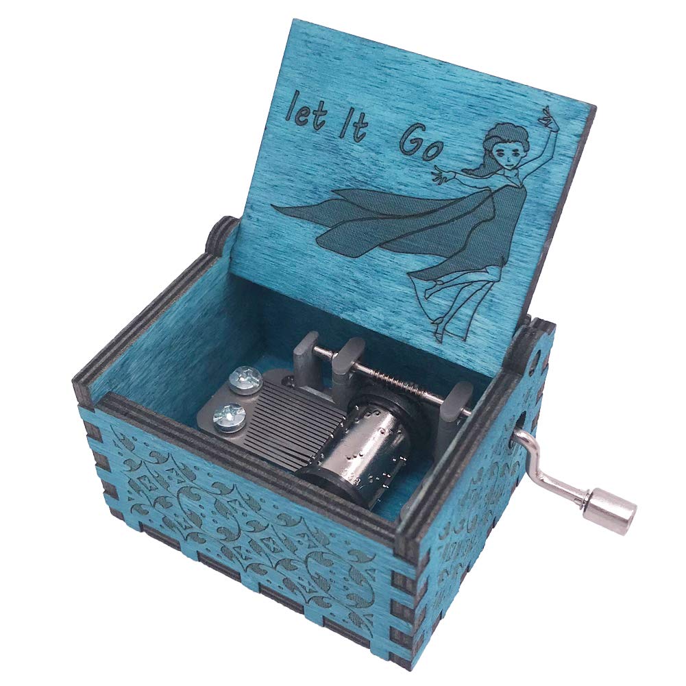 18-Note Hand Crank Musical Box - Carved Wooden Music Box Plays 