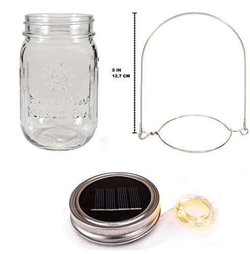 12 Pack Mason Jars with Solar Powered Fairy Lights & Hanging Handles - Outdoor Wedding Decor, Garden Party Lighting, Patio Ambiance, DIY Home Crafts