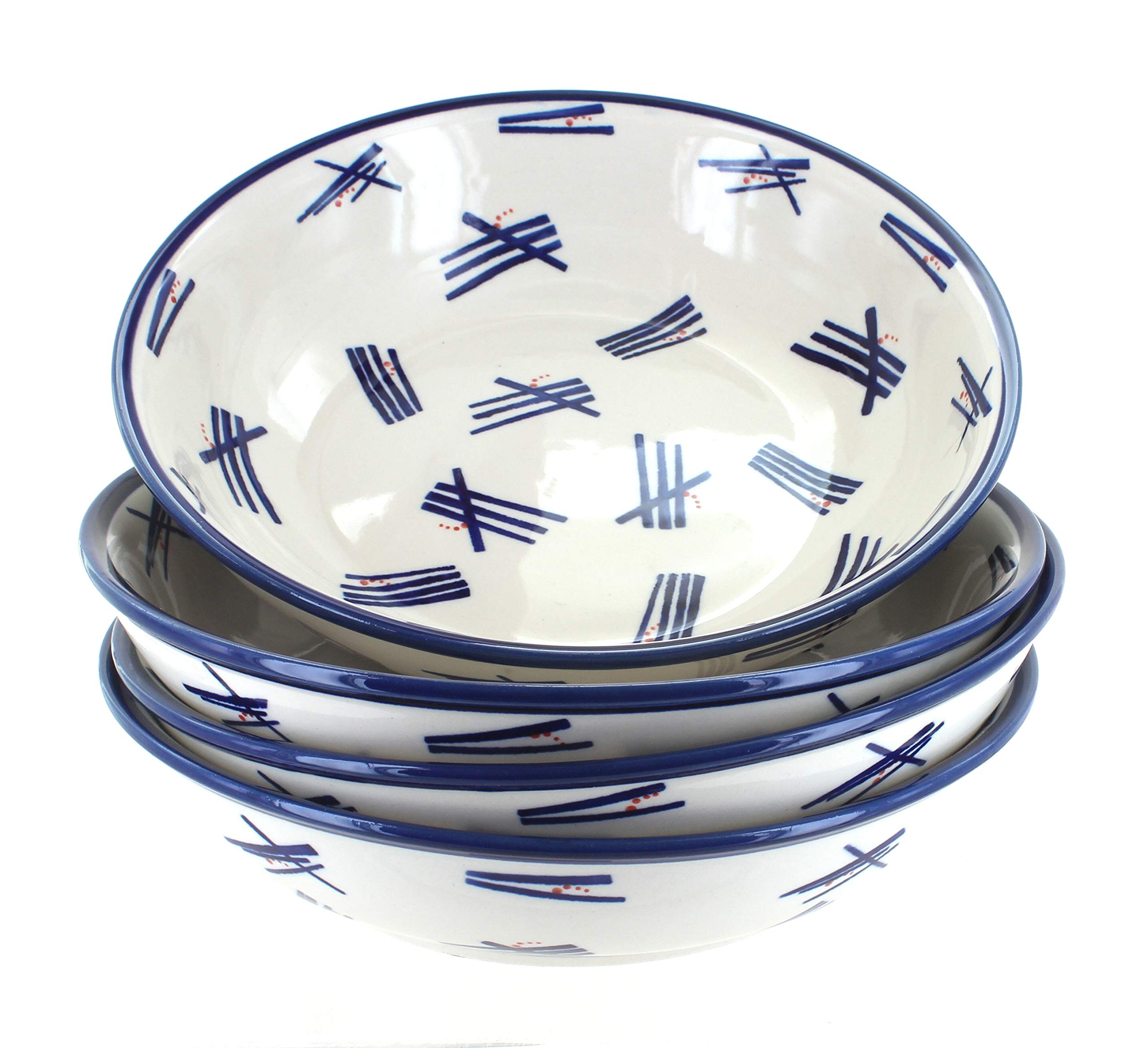 Blue Rose Polish Pottery Zoe 4-Piece Large Salad Bowl Set - Handcrafted Ceramic Serving Bowls for Entertaining, Family Dinners & Kitchen Decor
