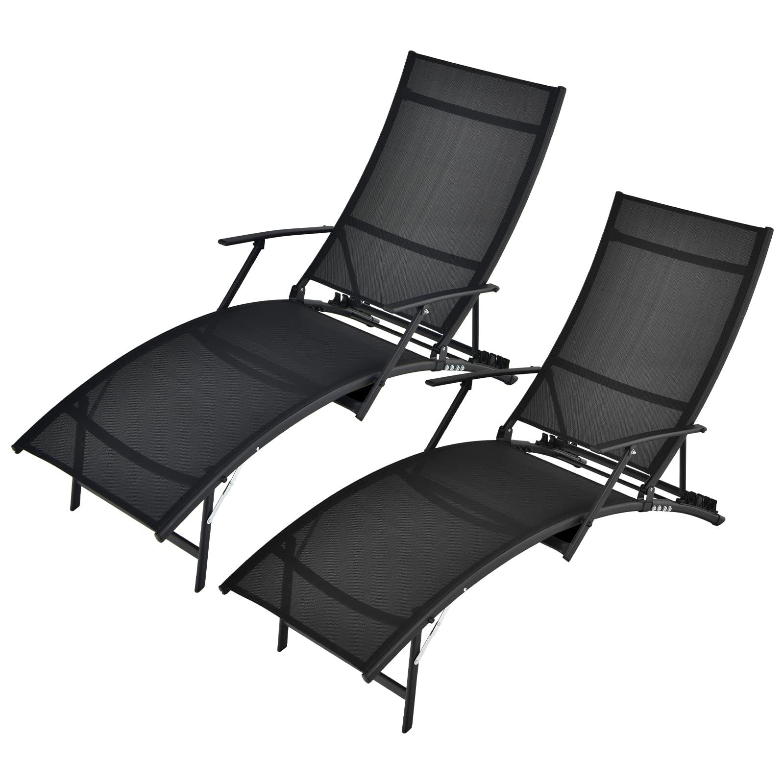 Tangkula 2-Piece Patio Chaise Lounge Set - Foldable Stackable Outdoor Chaise Lounge Chairs with Breathable Fabric & 5-Level Adjustable Backrest - Perfect for Poolside, Backyard, Garden Relaxation (Black)