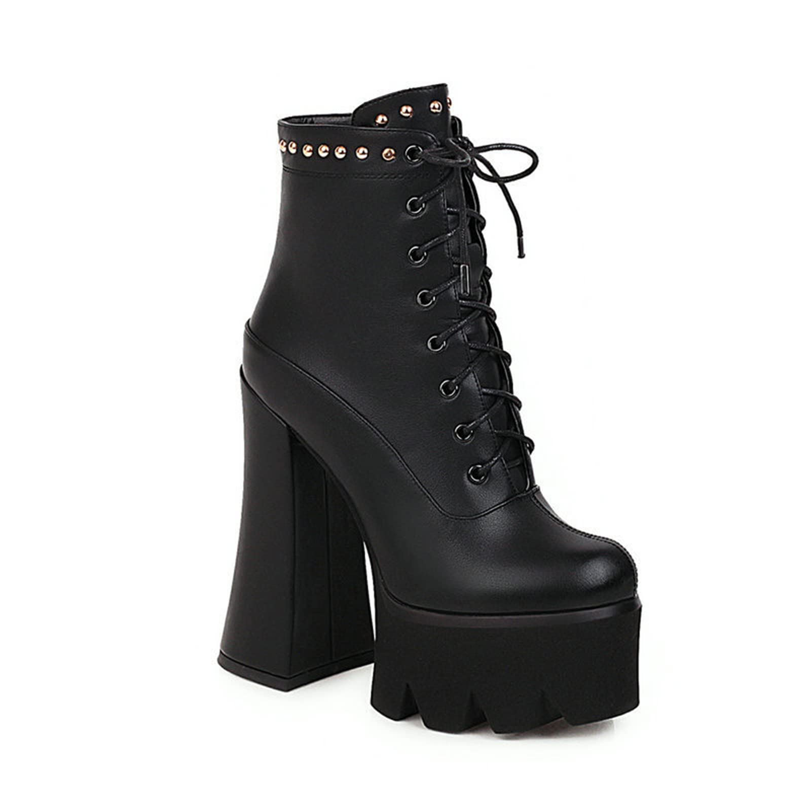 Women's Closed Toe Block High Heel Ankle Boots - Leather Motorcycle Biker Boots with Platform for Casual Wear | Perfect for Riding, Night Out & Street Style Fashion