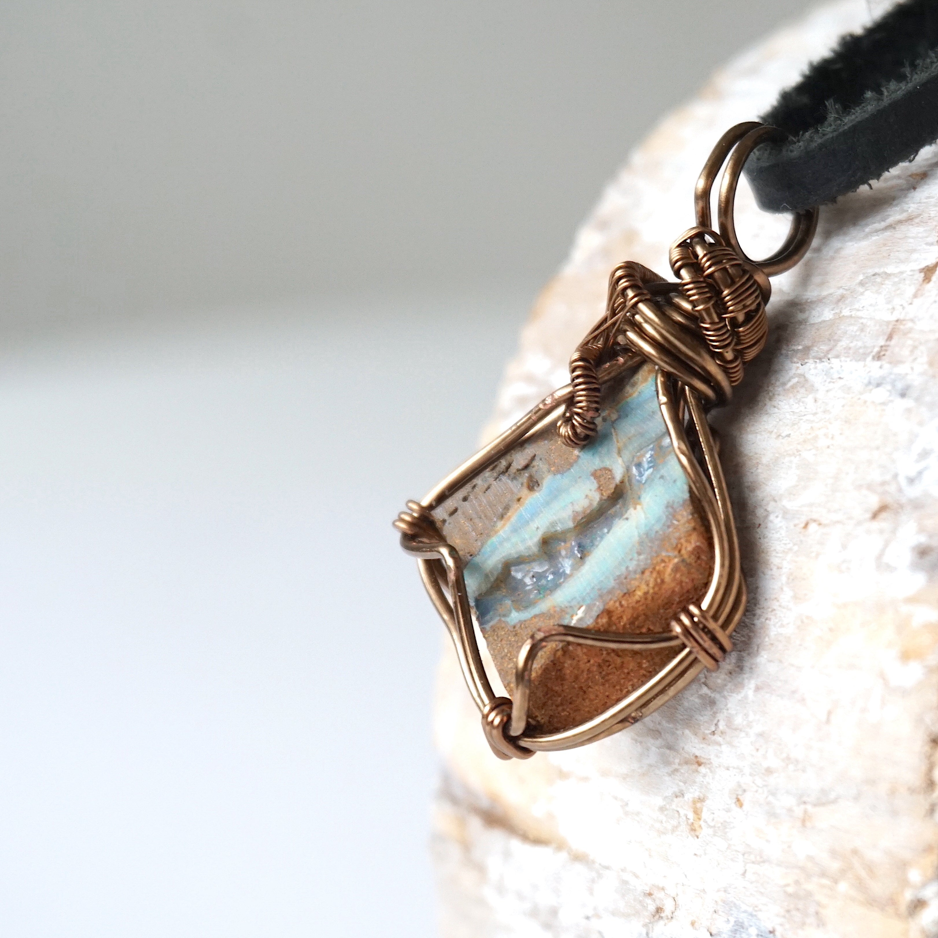 Blue Boulder Opal Pendant Necklace in Antique Brass - Elegant Bohemian Jewelry for Women, Perfect for Weddings, Parties & Everyday Wear