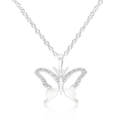 Elegant Cubic Zirconia Butterfly Pendant Necklace for Women - Sterling Silver Jewelry Gift for Birthday, Anniversary & Valentine's Day - Perfect for Casual Wear, Date Night & Special Occasions