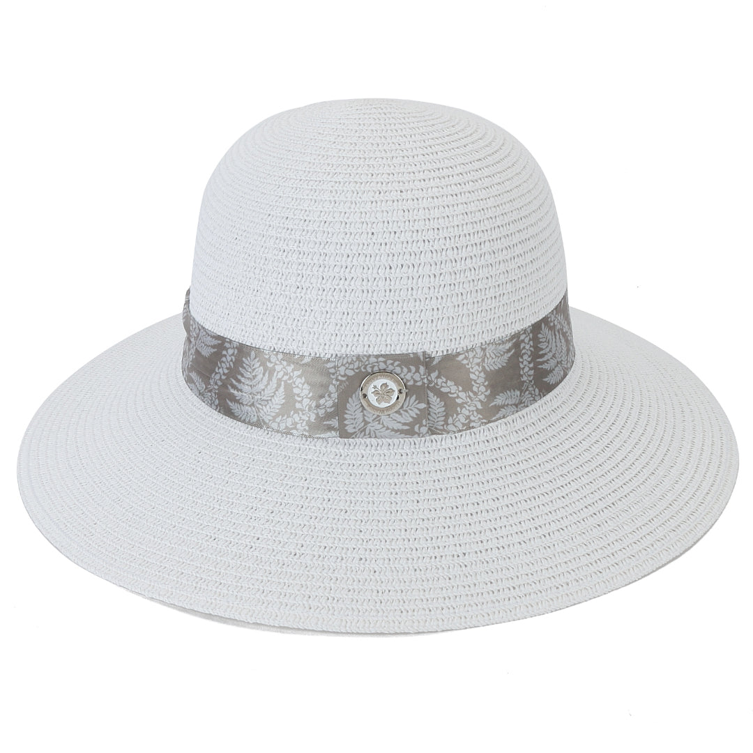 Elegant White Orchid & Fern Lei Hat in Brown - Perfect for Hawaiian Luau, Beach Weddings & Tropical Vacations