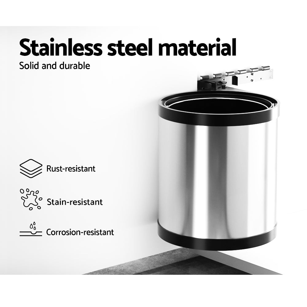 Cefito 12L Stainless Steel Swing Out Pull Out Trash Can - Kitchen Garbage Bin for Under Sink, Pantry & Cabinet Organization
