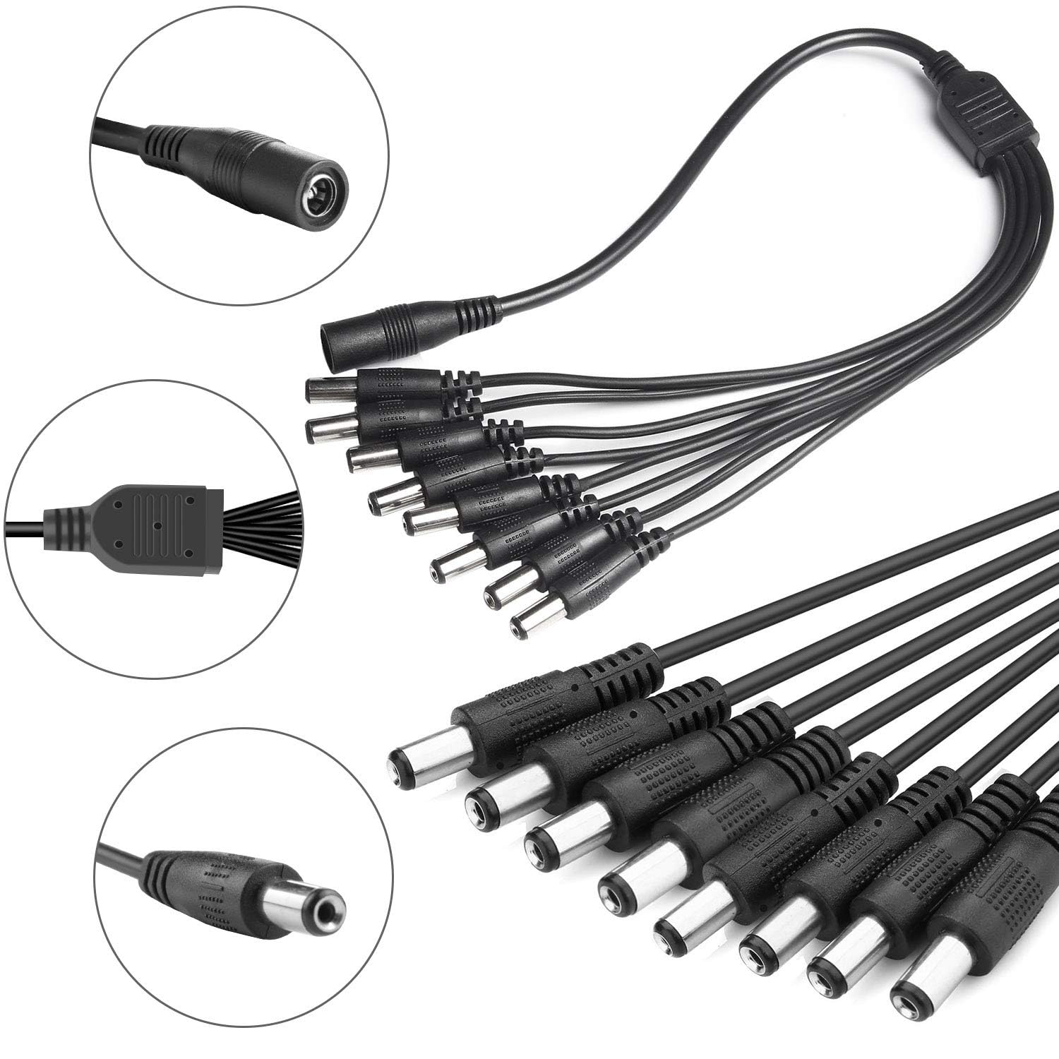 EVERSECU 8CH 12V 5A Power Adapter for Security Cameras - 100V-240V AC to DC Transformer with 8-Way Splitter Cable - Compatible with CCTV, DVR, IP Cameras & LED Strips - Ideal for Home Security & Outdoor Surveillance Systems