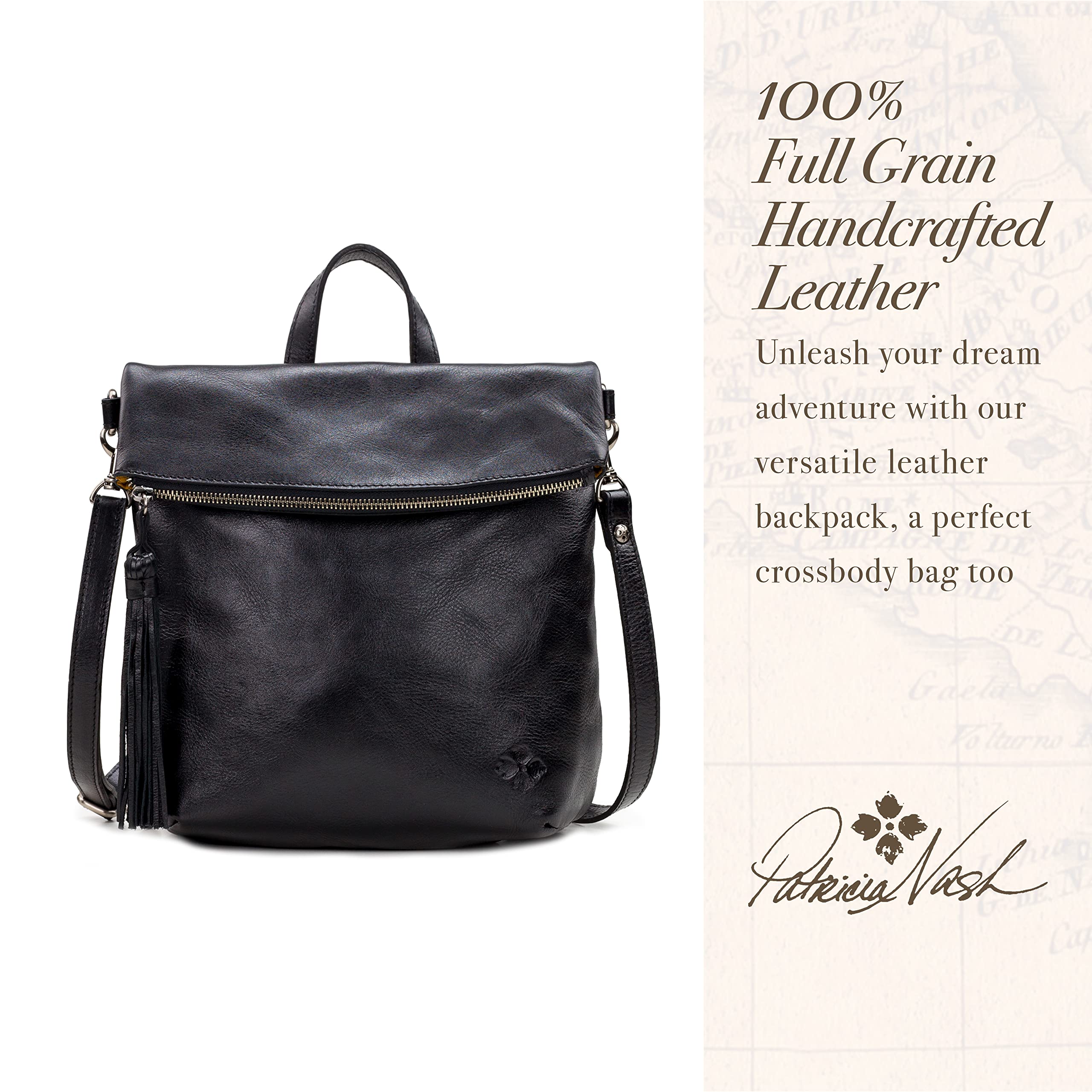 Patricia Nash Luzille 100% Full Grain Leather Backpack for Women - Convertible Backpack Tote - Genuine Leather BackPack Purse/Crossbody Bag - Black One Size - Perfect for Work, Travel & Everyday Use