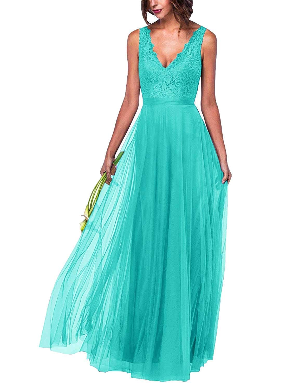 Elegant Long Prom Dresses for Women - Lace & Tulle Formal Evening Gowns with V-Neck | Perfect for Homecoming, Ball, Wedding & Special Occasions