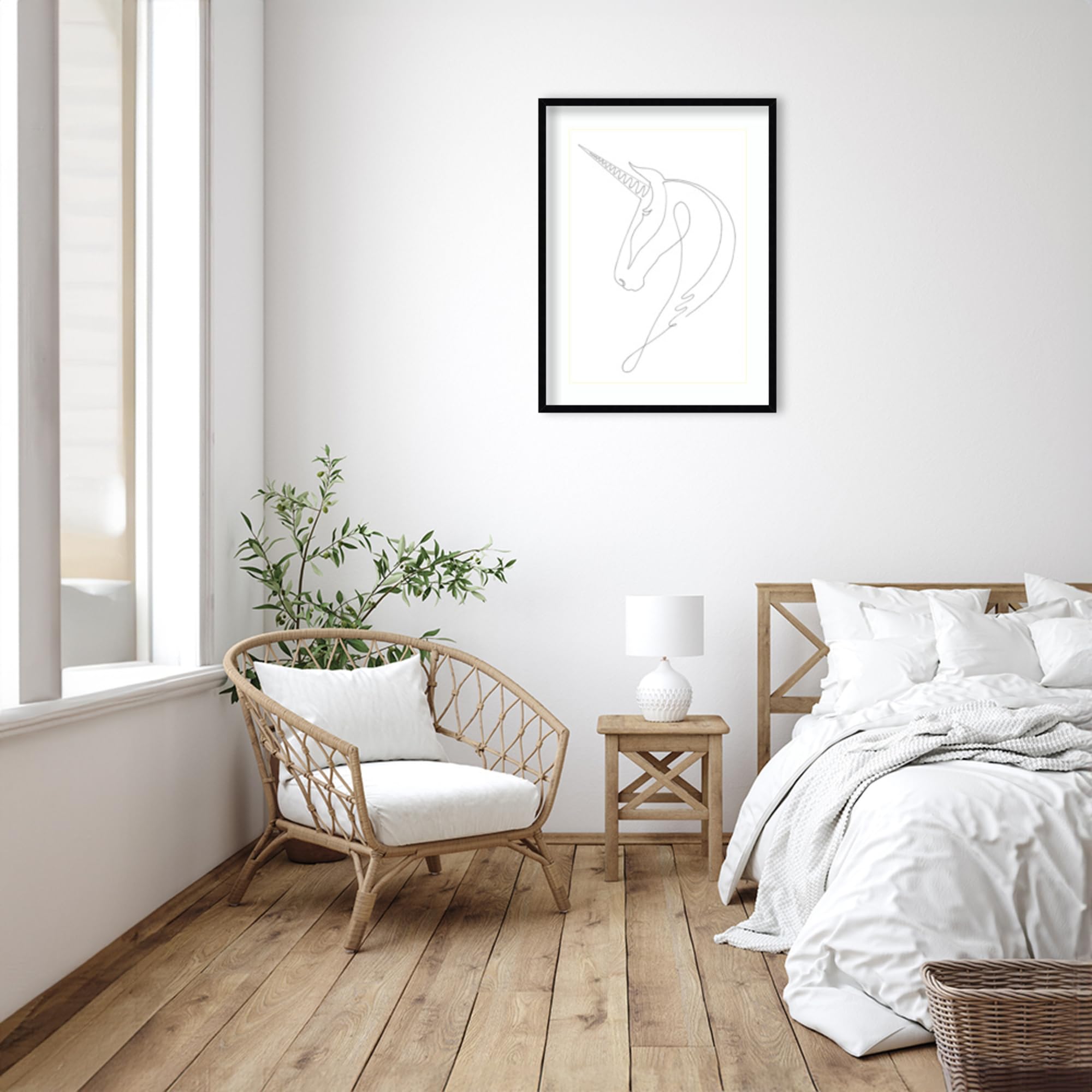 Amanti Art Framed Wall Decor - 33x25 Inch Abstract Unicorn Print by 1x Studio II, Black & White Modern Painting for Home & Office - Perfect for Living Room, Bedroom, Bathroom, Kitchen or Business Spaces