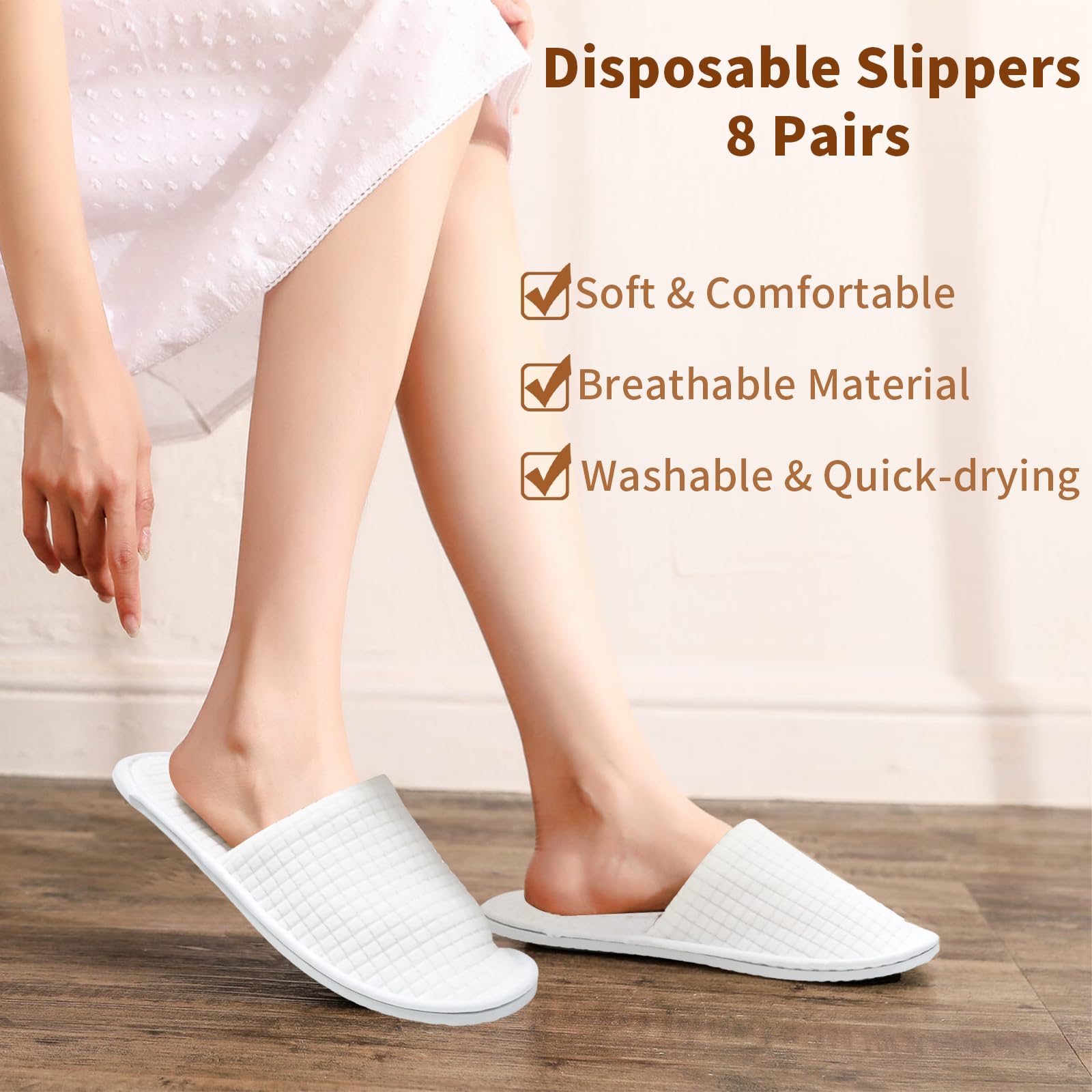 8 Pairs Disposable Hotel Slippers for Guests - Non-Slip Polar Fleece SPA Slippers, Washable & Reusable for Travel, Bridal, Women & Men - Perfect for Hotels, Spas, and Home Use