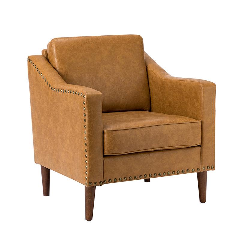Rafaella Vegan Leather Armchair with Solid Wood Legs - Modern Vegan Leather Lounge Chair with Sturdy Wooden Legs for Living Room, Office, or Reading Nook