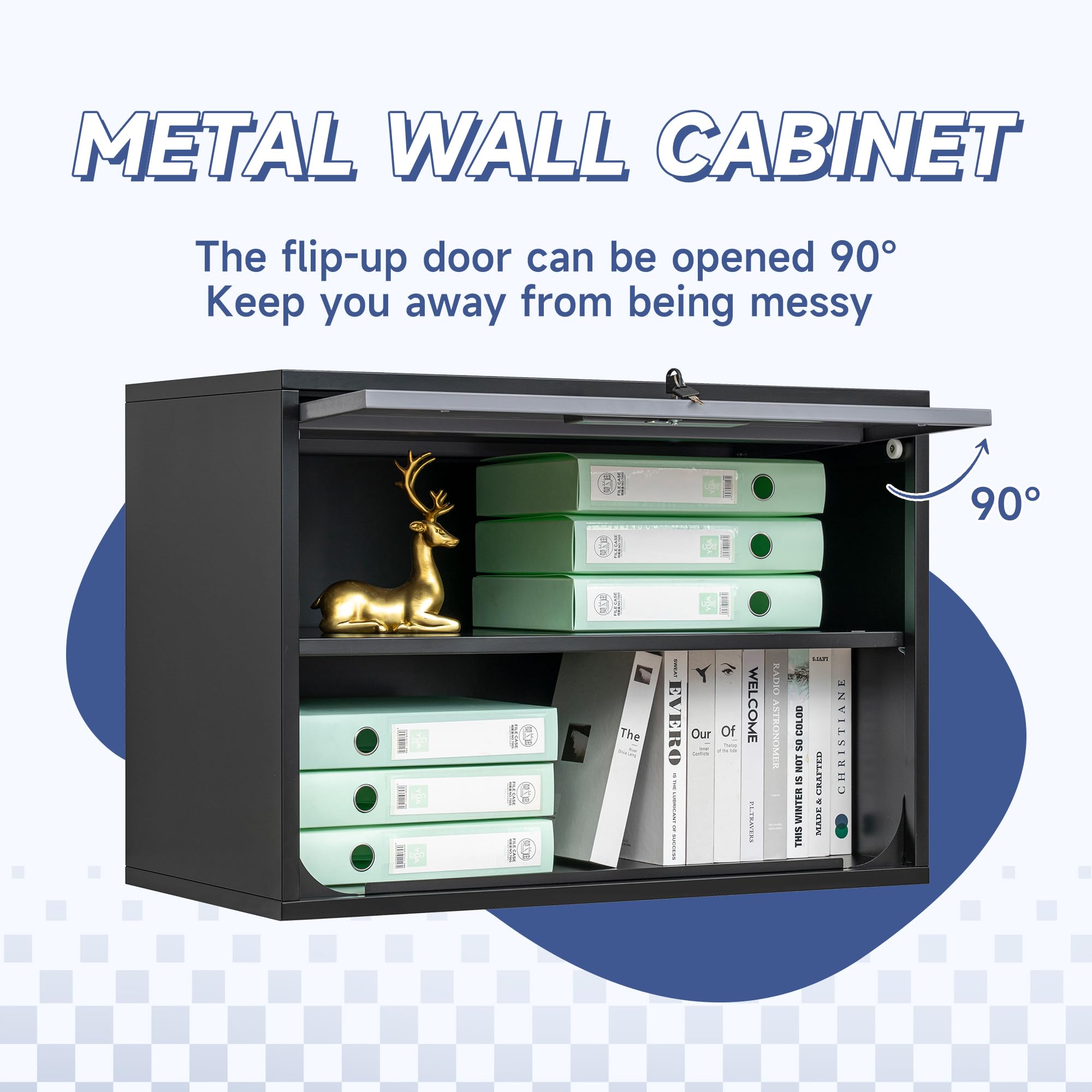 **Metal Wall Cabinet with Locking Door & Shelf - Heavy Duty Hanging Garage Storage for Garage, Warehouse, Home & Office - Easy Assembly (Black Grey, 1-Pack) - Perfect for Organizing Tools, Sports Gear & Household Supplies**