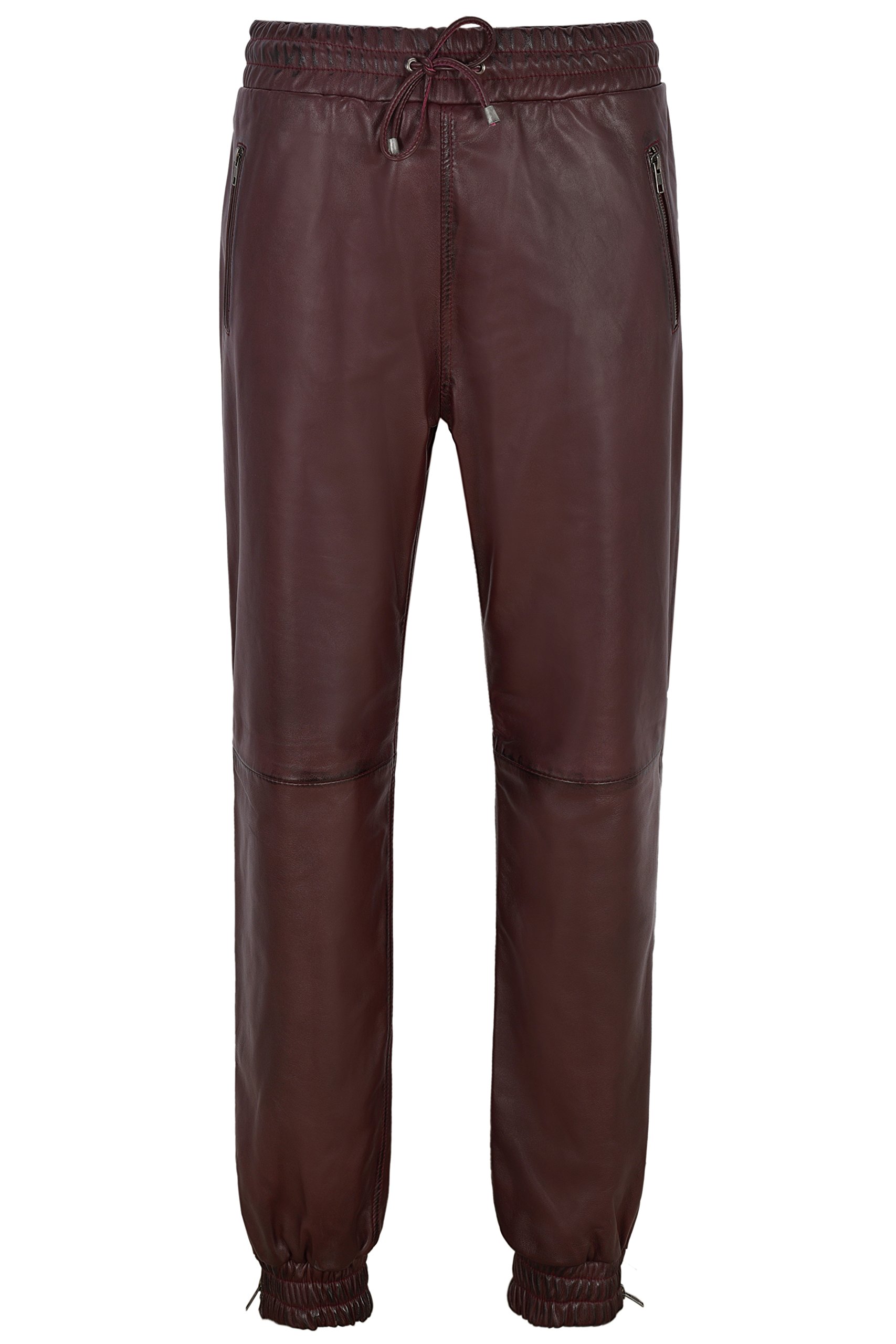 Premium Men's 100% Genuine Lambskin Leather Jogger Pants with Zipper - Comfortable Sweatpants for Casual Wear, Gym & Outdoor Activities