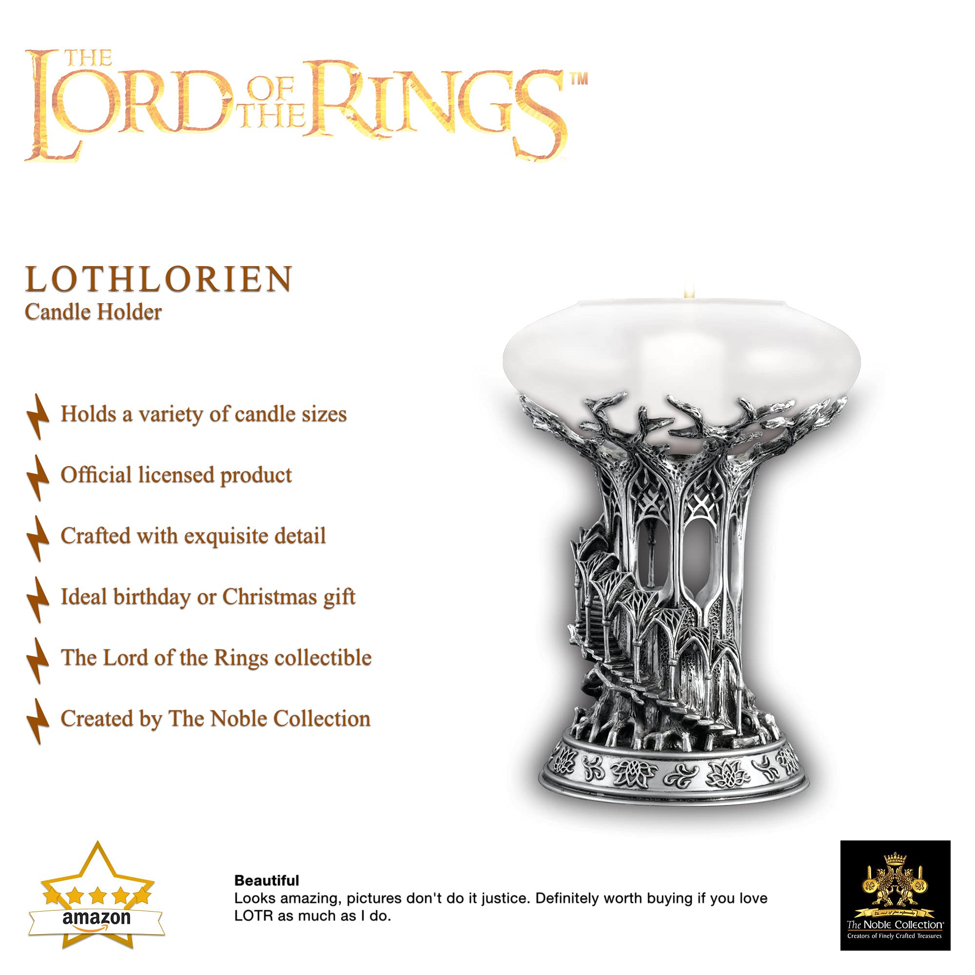 The Noble Collection - Lord of The Rings Lothlorien Candle Holder | Elven-Inspired Home Decor | Perfect for Fantasy Themed Parties & Gift Giving