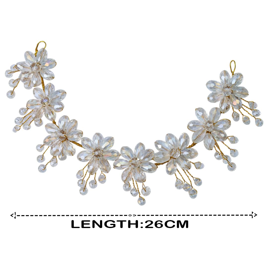 Golden Pearl Floral Hair Vine Headband - Softwrap Hair Accessories with Crystals for Bridal, Wedding, Girls & Women (Free Size) - Perfect for Special Occasions, Prom & Parties