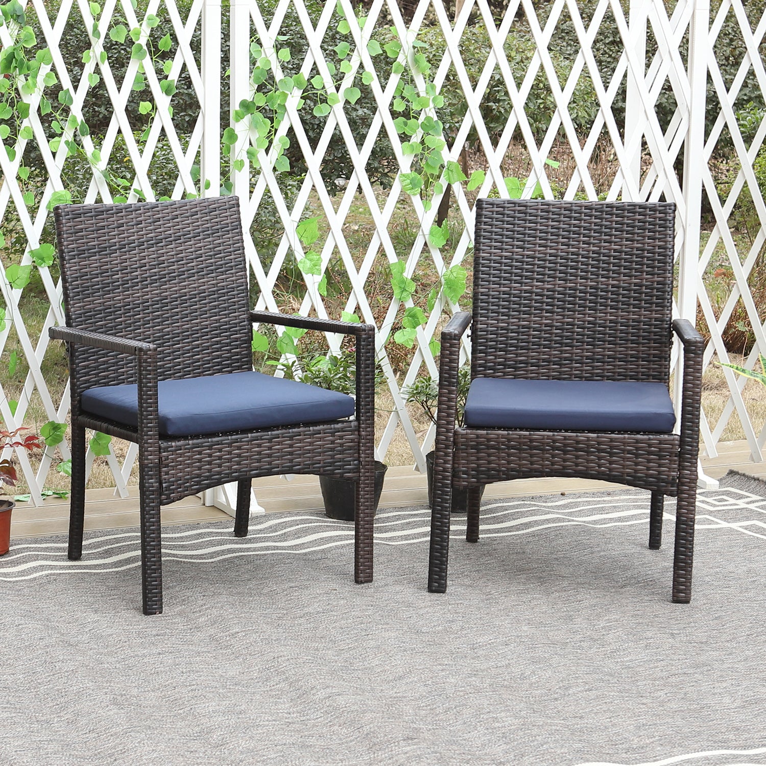 MFSTUDIO Rattan Steel Patio Chairs with Cushions - Set of 2 Outdoor Dining Chairs for Garden, Poolside, Deck & Backyard Relaxation