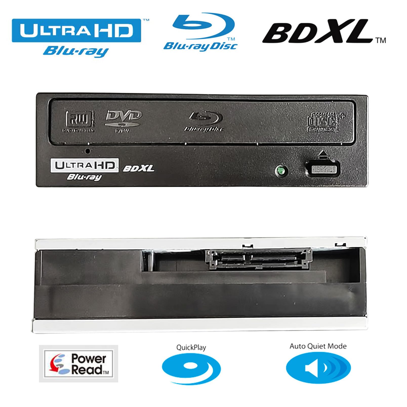 Internal 4K Ultra HD 3D Blu-ray DVD Player with 16X BD-RE DL Burner - BDXL 100GB/128GB Disc Support - Compatible with Dell, HP, Acer, Lenovo, MSI Windows 10/11 Desktop PCs - Silver | Perfect for Home Theater, Media Centers & PC Gaming Setups