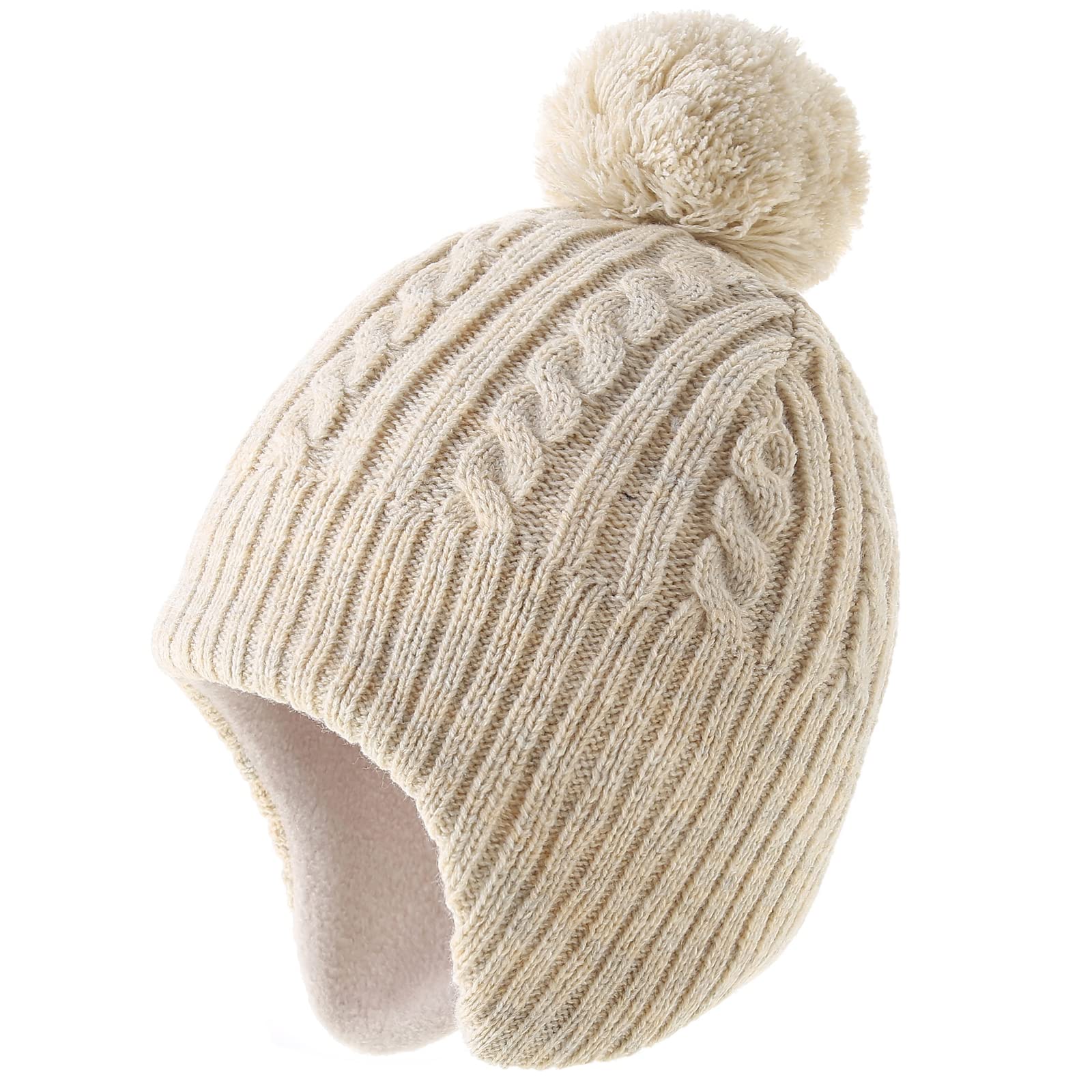 Warm Knitted Winter Hat for Girls with Fleece Lining & Ear Flaps - Cozy Baby Beanie for Cold Weather, Snow Play & Outdoor Activities