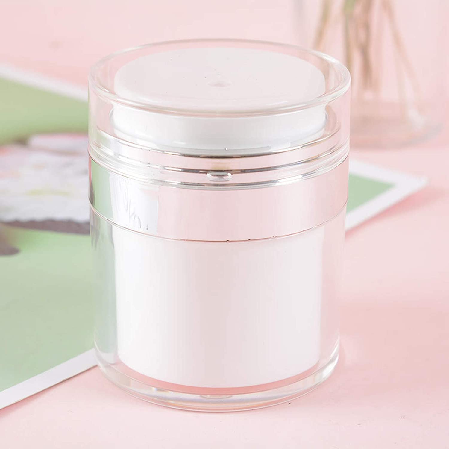 EKANTIK Refillable Travel Size Airless Pump Bottle - Acrylic Vacuum Press Jar for Face Lotion, Skincare Cream & Cosmetics | Portable Leak-Proof Container with Lid | Perfect for Travel, Gym & Daily Skincare Routine