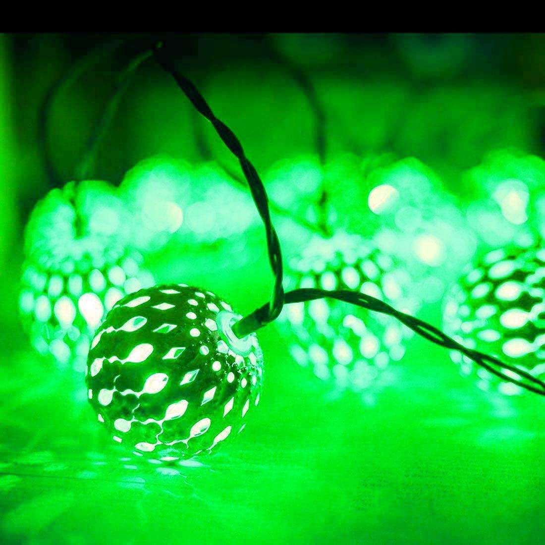 Solar Powered Metal Ball String Lights 12LED 3.5M - Outdoor/Indoor Moroccan Fairy Lights for Garden, Patio, Christmas, Wedding, Party & Home Decor (Green) | Perfect for Backyard, Balcony, Festive Events & Romantic Ambiance