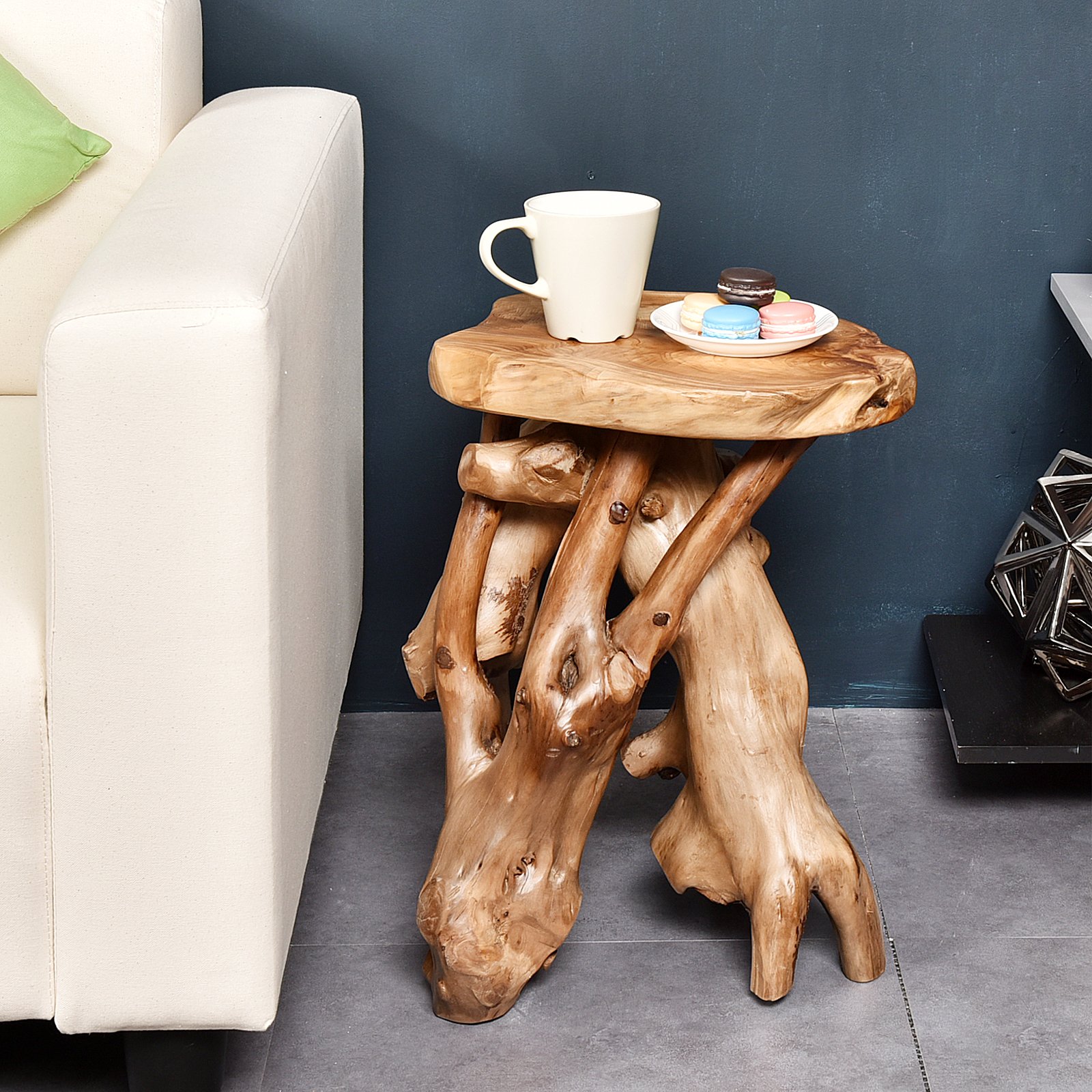 WELLAND Cedar Root Wood Log Side Table - Rustic Live Edge End Table for Living Room, Bedroom, or Patio - Natural Primitive Wooden Accent Table for Home Decor