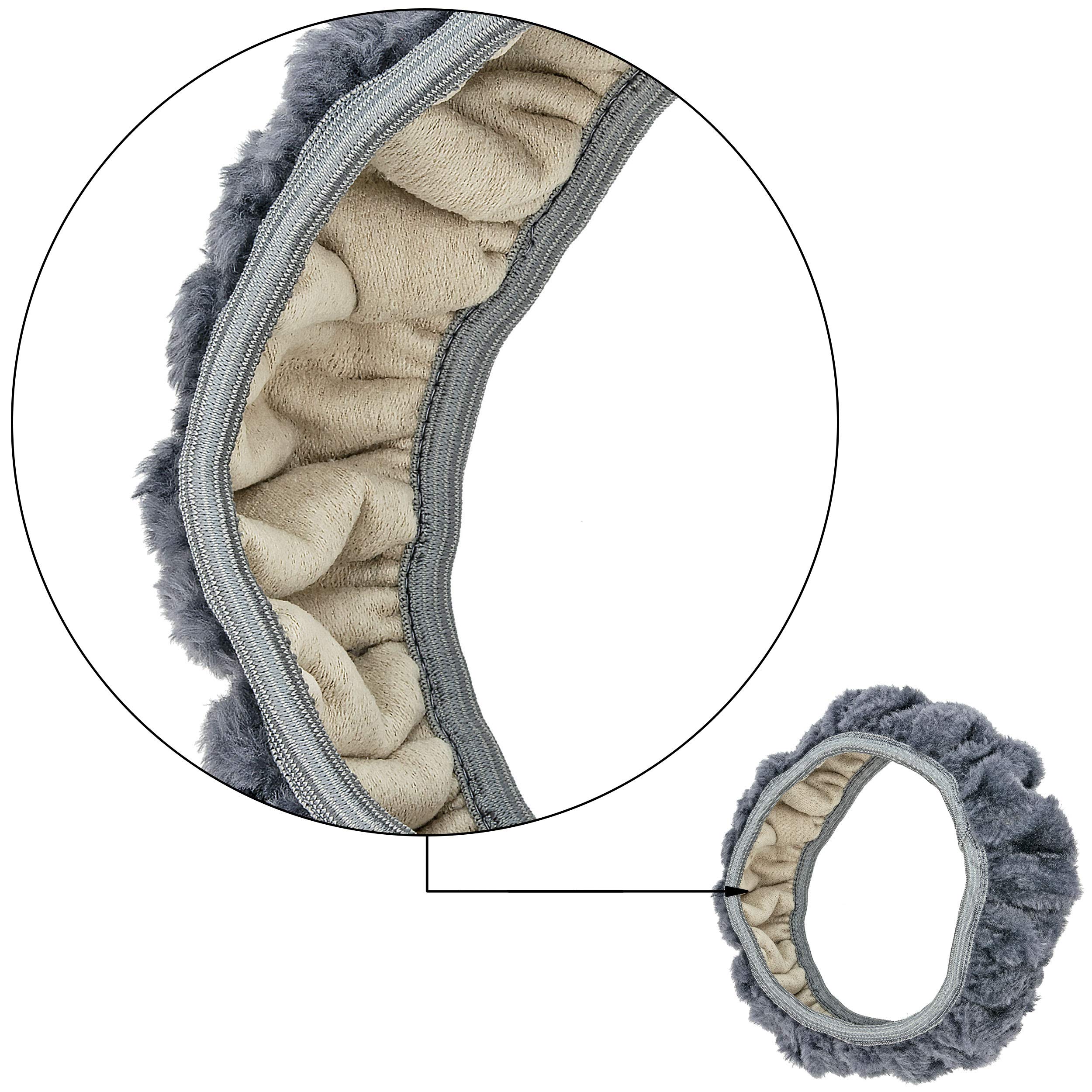 Soft Plush Steering Wheel Cover - Elastic Stretchable Gray Car Accessory - Universal Fit 14