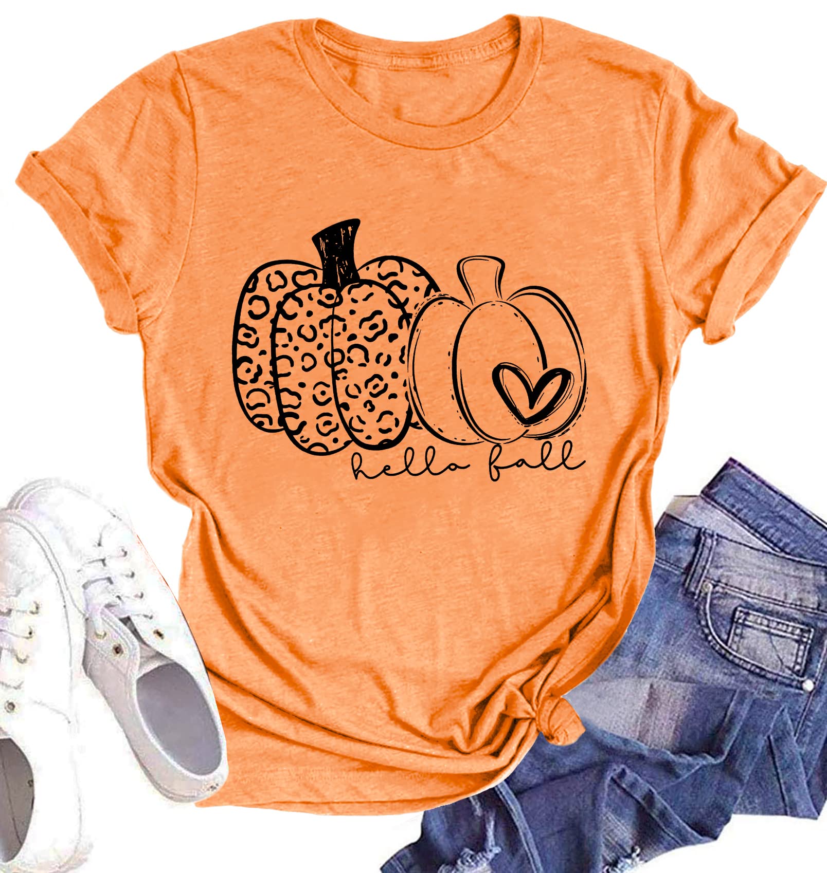 Halloween Pumpkin Shirt for Women - Leopard Print Graphic Tee Short Sleeve Fall T-Shirt | Thanksgiving Gift Top | Casual Wear & Holiday Party Outfit