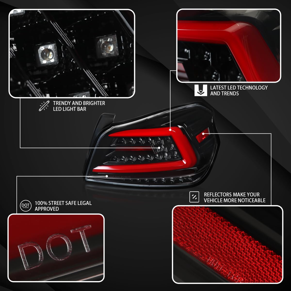 AUTOZENSATION LED Tail Lights Compatible with 2015-2021 Subaru WRX - Left & Right Pair Assembly, Jet Black with Red Sequential Turn Signal - Perfect for Night Driving & Car Customization
