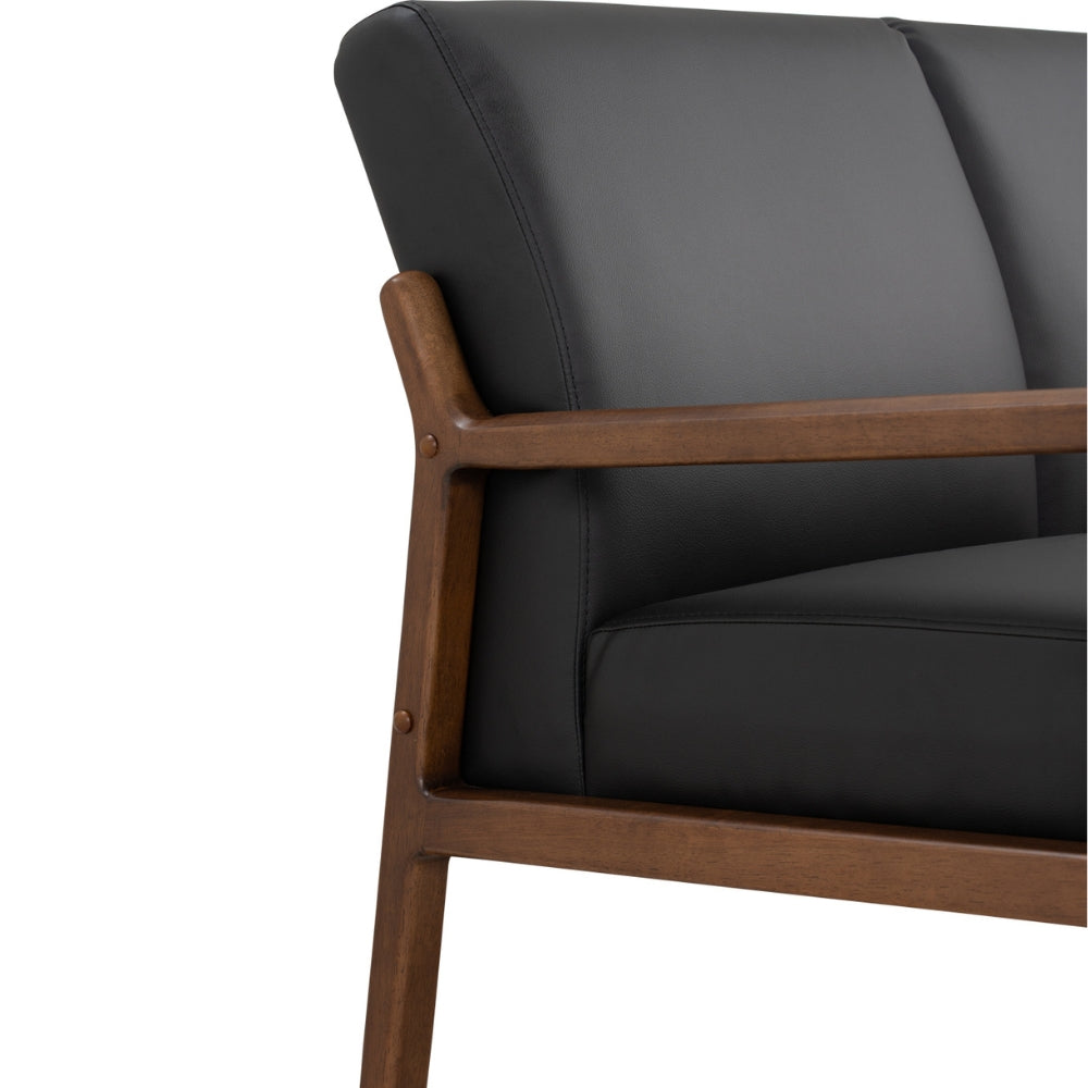 Premium 3-Seater Lounge Sofa in Black & Walnut - Modern Living Room Furniture for Relaxing & Entertaining