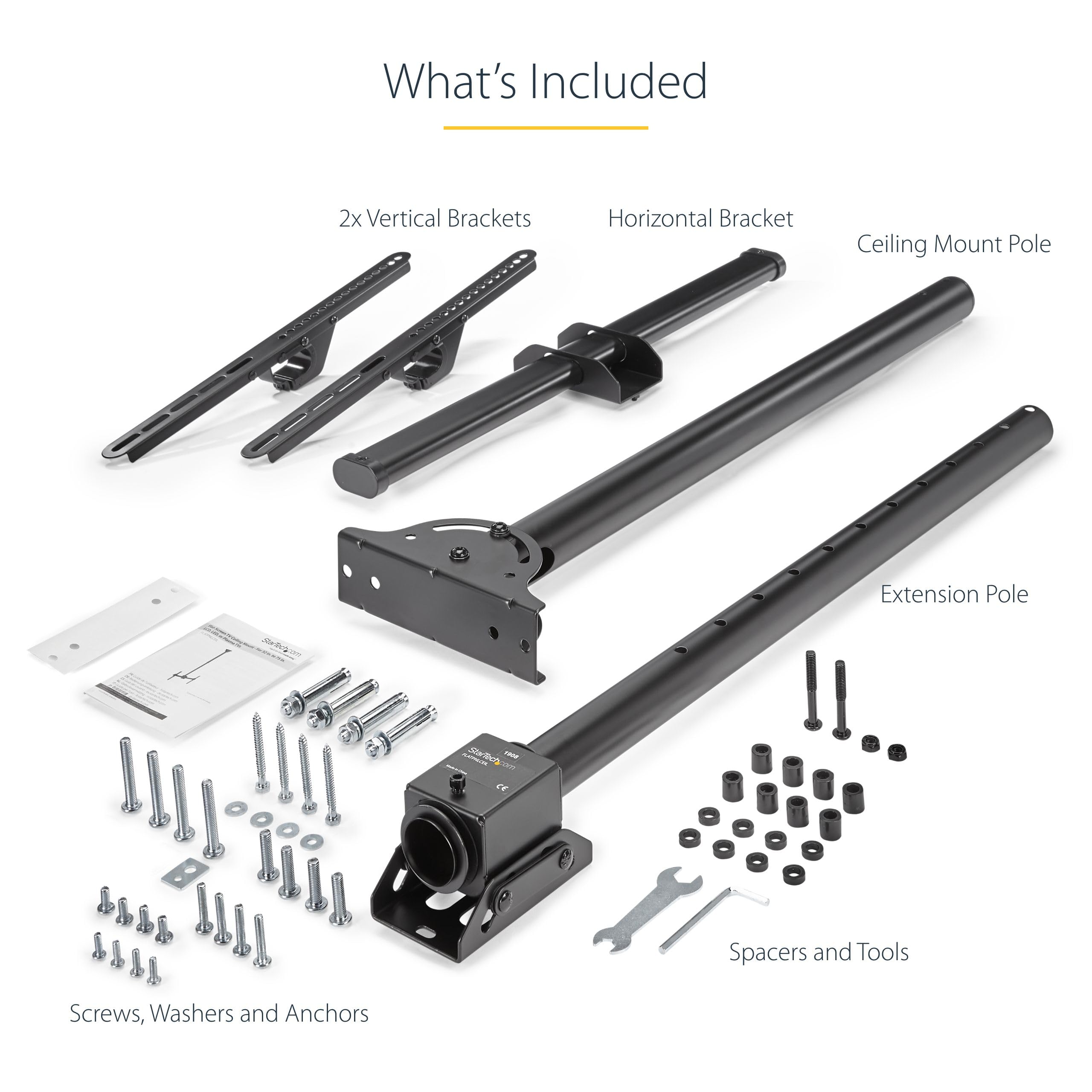 StarTech.com TV Ceiling Mount for 32-75 Inch Screens - Adjustable Height VESA Compatible Hanging Bracket for Flat Panel TVs & Monitors - Perfect for Home Theater, Office, and Commercial Displays