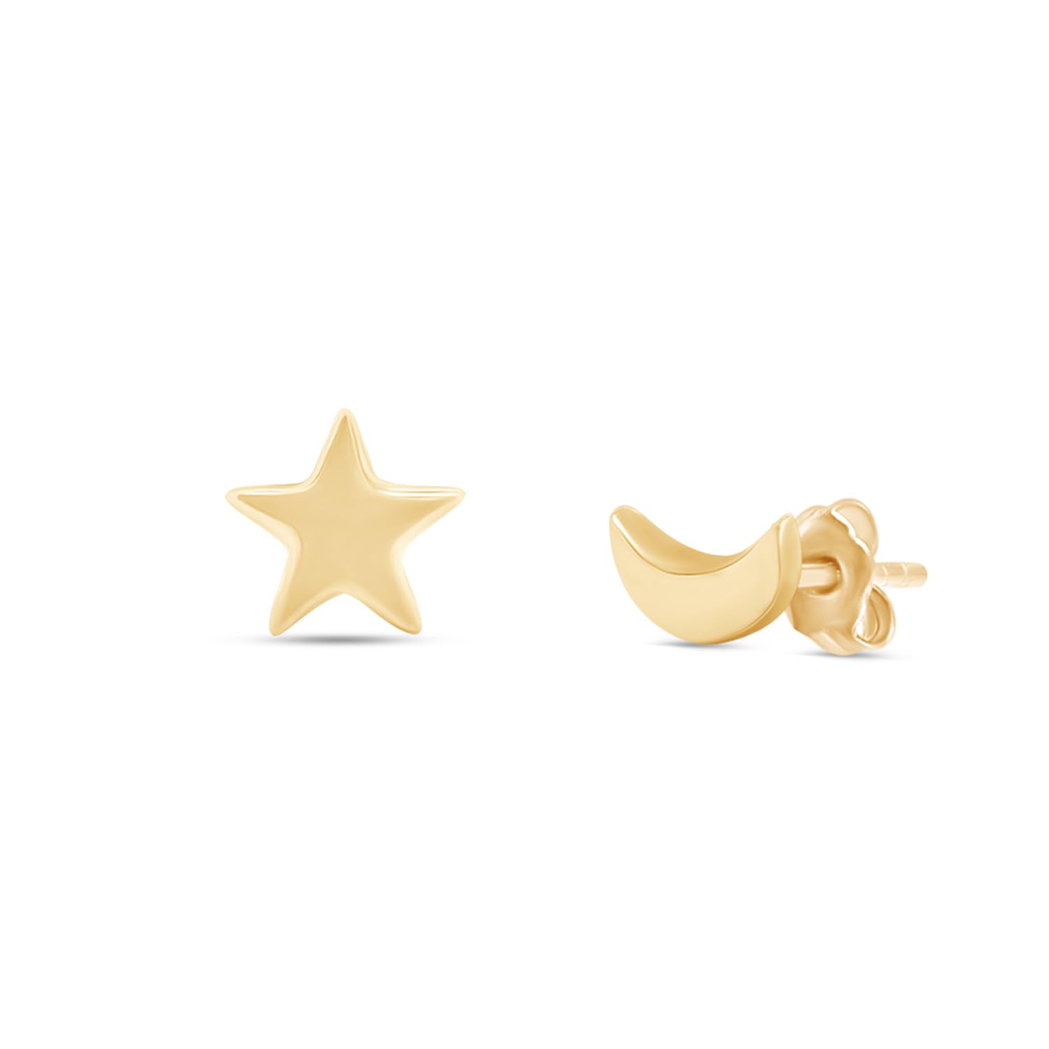 14K Gold Over Sterling Silver Moon and Star Asymmetrical Stud Earrings - Perfect for Boho, Festival, and Everyday Wear