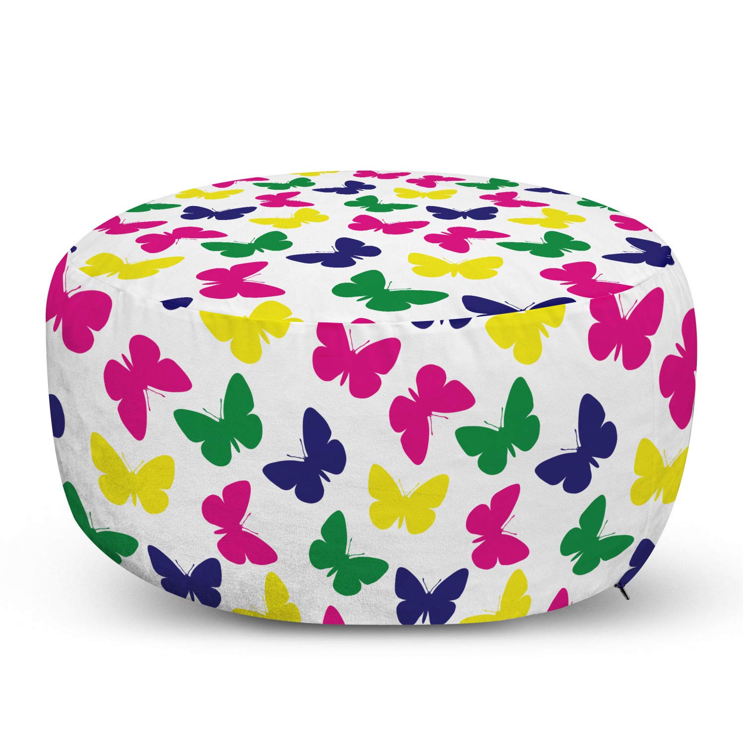 Ambesonne Modern Ottoman Pouf with Rainbow Butterfly Design - Soft Decorative Foot Rest with Removable Cover for Living Room & Bedroom - Dark Blue & Yellow Accent - Perfect for Lounge Chairs, Reading Nooks & Home Decor