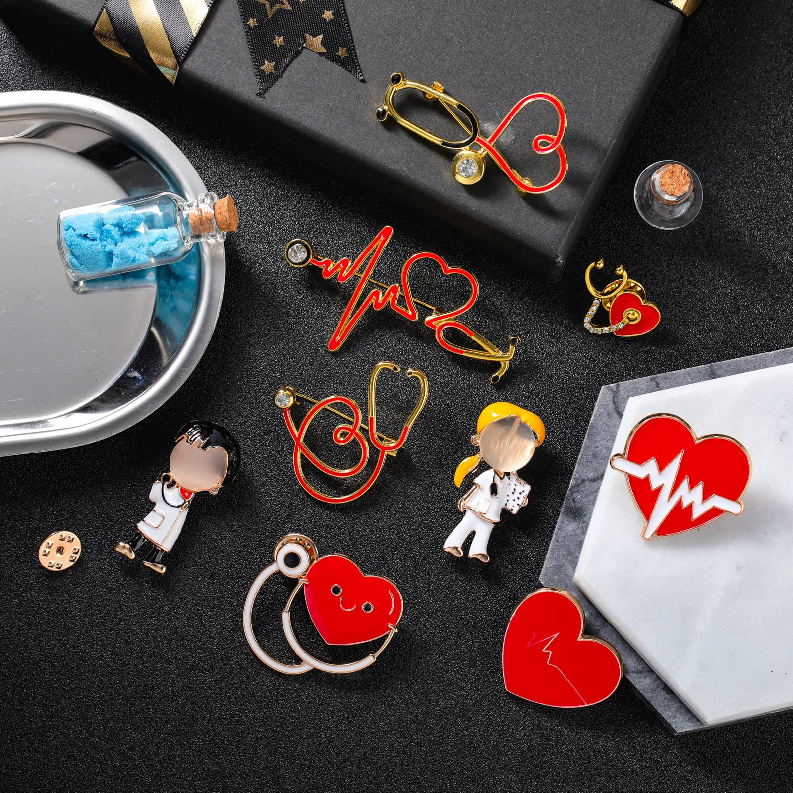 9 Pcs Medical Nurse Doctor Pins - Stethoscope Brooch Pins for Graduation Gifts, Nurse Jewelry for Medical Students & Professionals - Perfect for White Coats, Scrubs & Clinical Accessories (Cute Style)