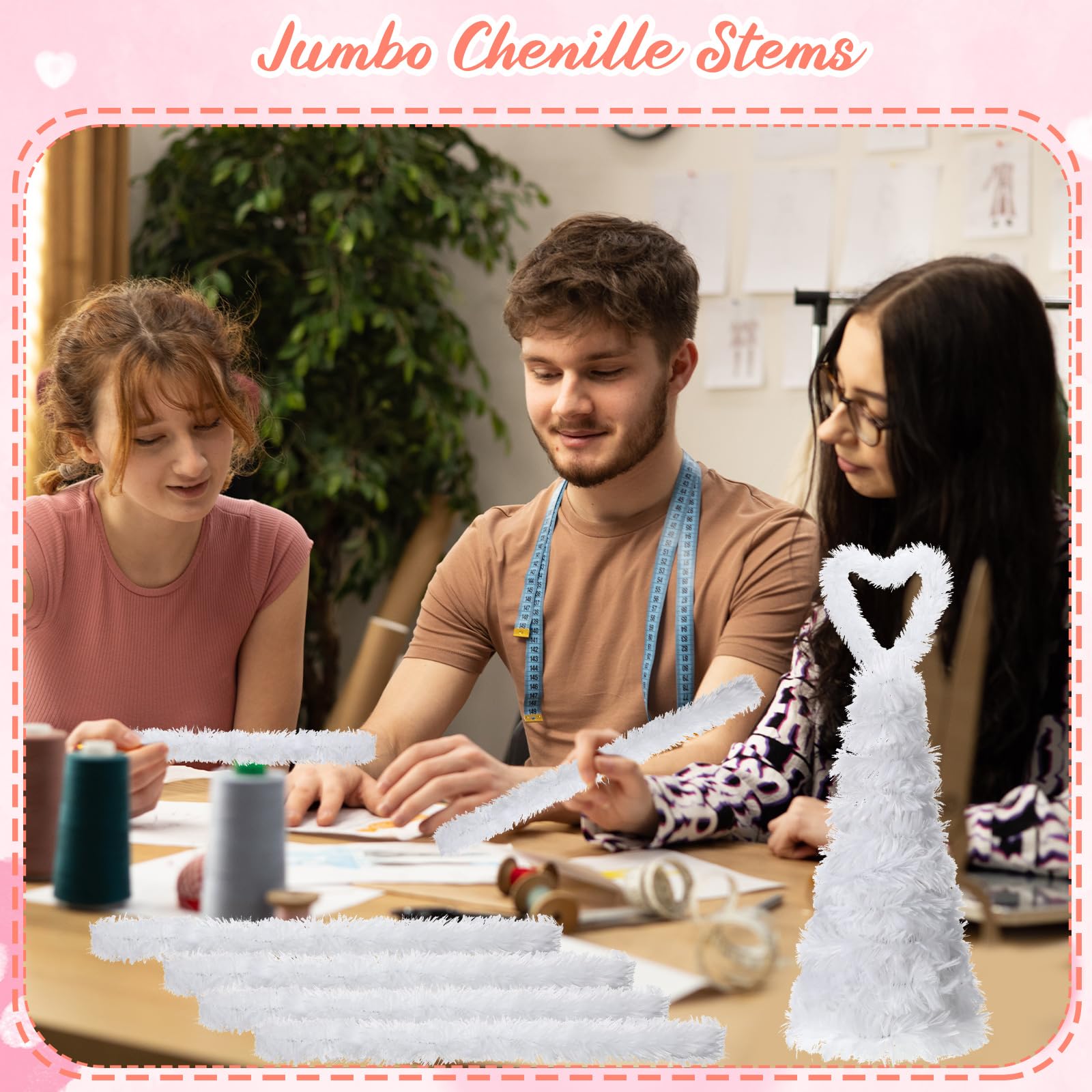 Hotop 30 Pcs Extra Thick Pipe Cleaners - 30mm Jumbo Chenille Stems for DIY Crafts, Art Projects & Home Decor | Beginner-Friendly Craft Supplies (White) - Perfect for Classroom Activities, STEM Projects & Holiday Decorations