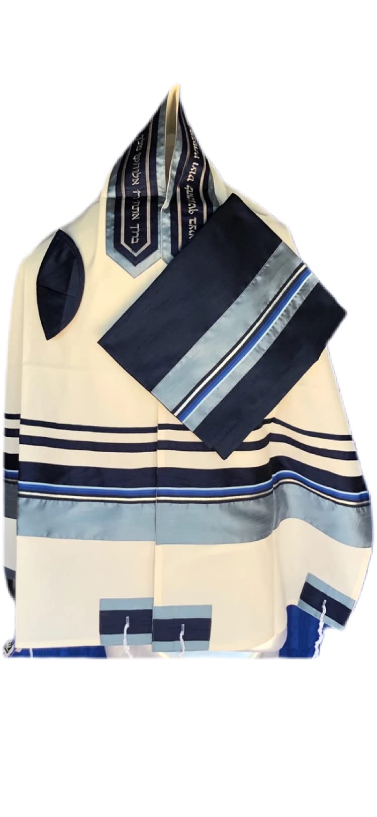 MichelleJudiaca Men's Tallit Prayer Shawl - Navy Blue & Gray Blue Stripes for Jewish Religious Ceremonies | Perfect for Synagogue, Bar Mitzvah & Daily Prayers