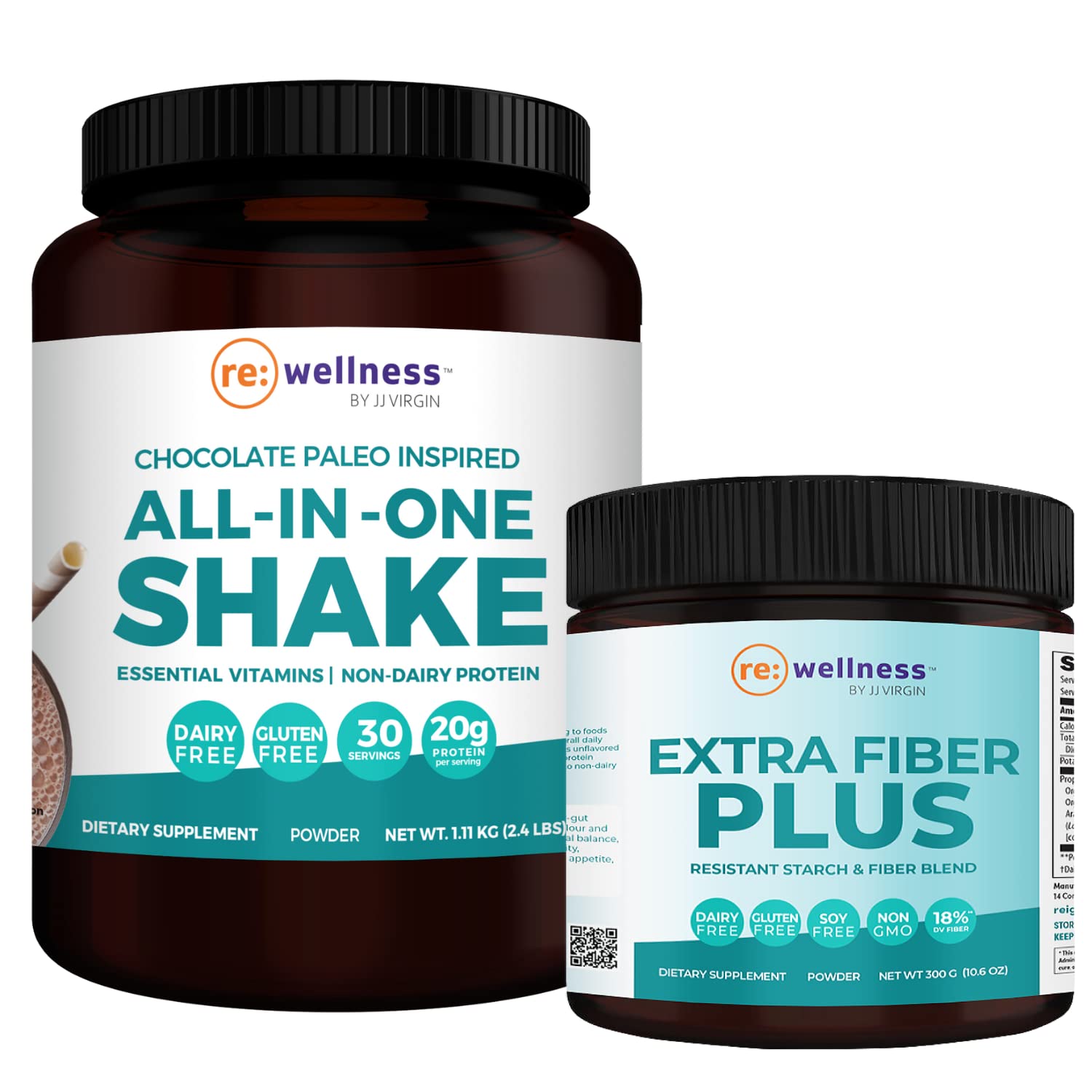JJ Virgin Chocolate Paleo All-in-One Shake with Extra Fiber Powder - Gluten Free Meal Replacement for Weight Loss & Gut Health - Perfect for Breakfast Smoothies & Post-Workout Recovery