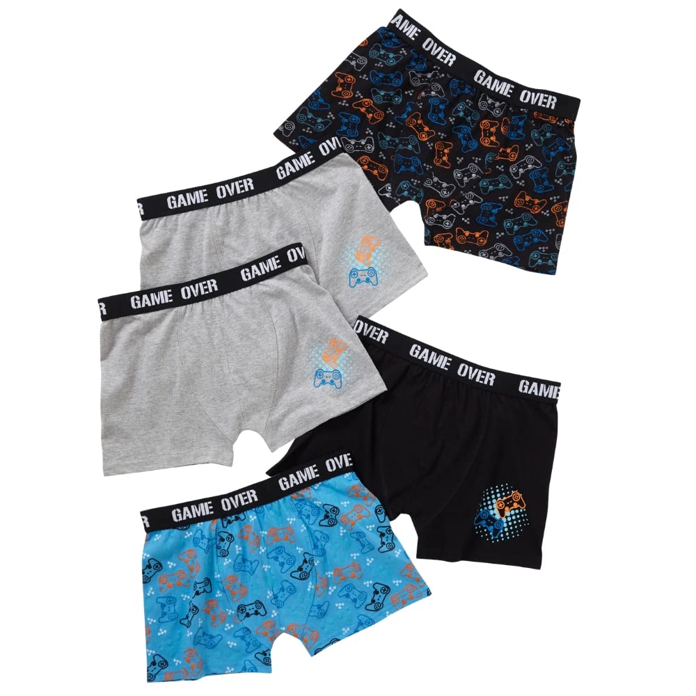 Just Essentials Boys' 5-Pack Cotton Boxer Briefs - Soft Breathable Underwear for School, Sports & Gaming | Comfortable Kids' Trunks for Everyday Wear | UK Seller