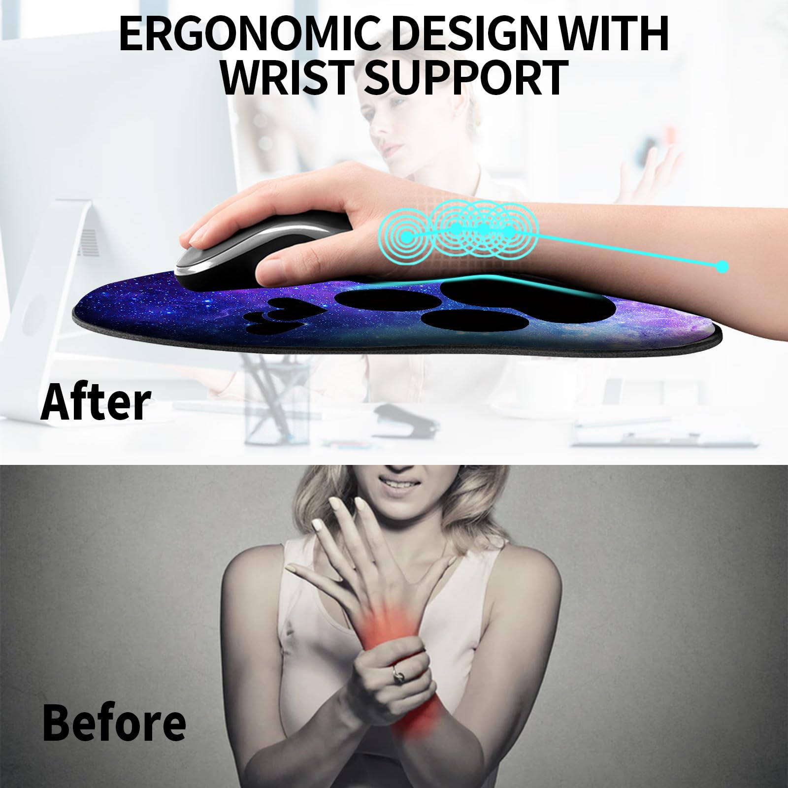 Ergonomic Mouse Pad with Wrist Support - Cute Dog Paws Pattern Gel Gaming Mousepad for Laptop & Computer - Comfortable Office & Home Work Accessory - Perfect for Gaming, Programming and Long Working Hours