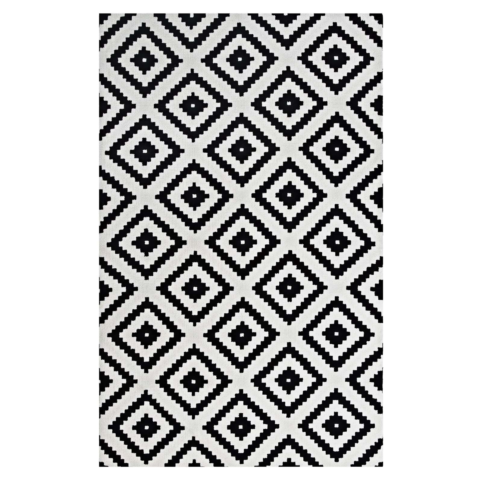 Modern Contemporary Urban Living Room Area Rug - Soft Fabric Carpet Runner in Multi White & Black - Perfect for Lounge, Bedroom, and Hallway Decor