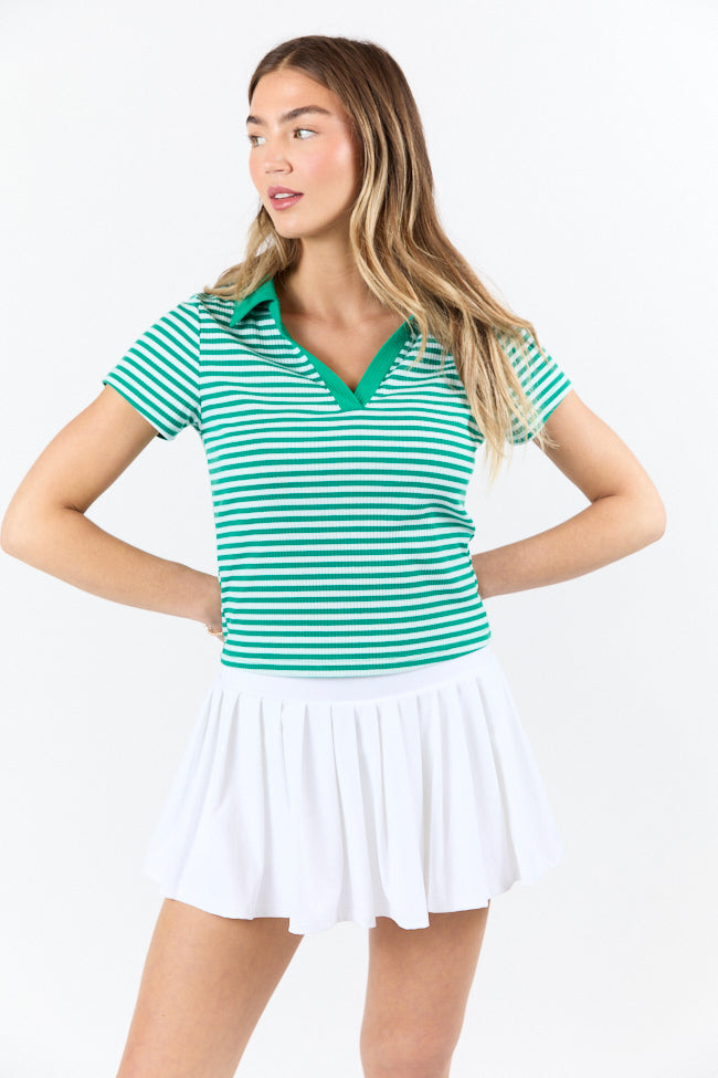 Beyond The Season Green Striped Knit Polo Tee for Men - Casual Summer Short Sleeve Shirt - Perfect for Beach, Golf & Outdoor Activities