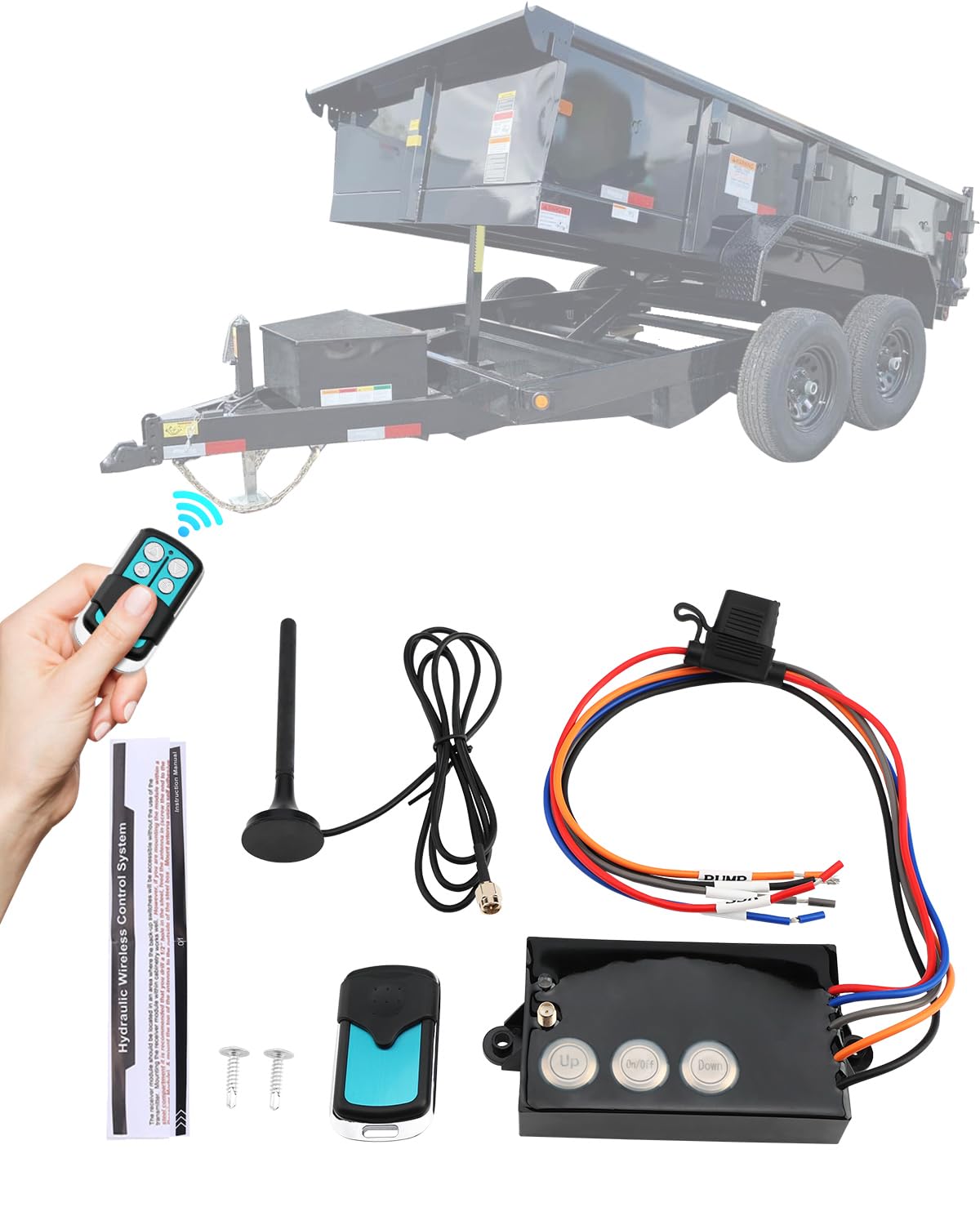 Gledewen Wireless Dump Trailer Remote Control Kit - 12V Hydraulic Lift Winch Tilt Controller with 50-100ft Range (Model G3-H01) - Perfect for Dump Trailers, Construction Equipment, and Heavy-Duty Towing Applications