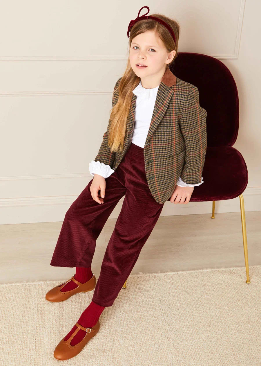 Burgundy Corduroy Wide Leg Pants with Gold Buttons for Girls (4-10 Years) - Stylish and Comfortable Fall Winter Outfit for School, Playdates & Family Photos